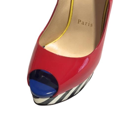 New Christian Louboutin Multi colour Patent Leather Lady Peep Toe Platform Pumps