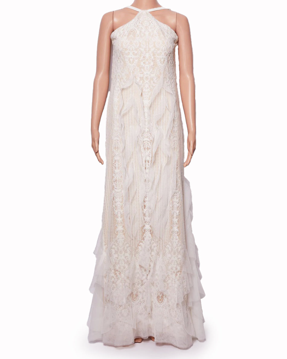 New BCBG Lace Gown In White