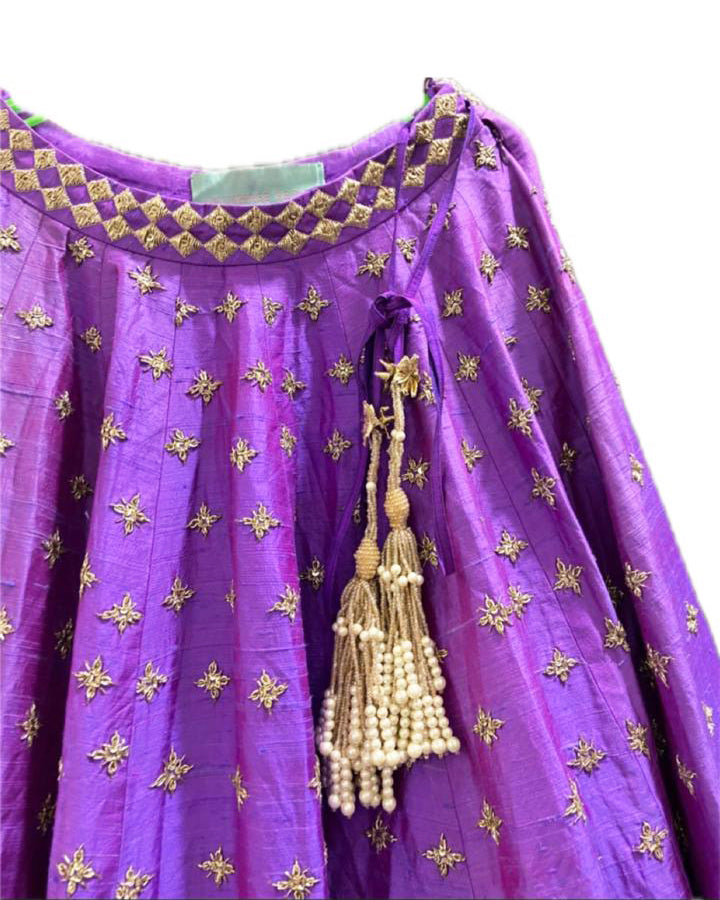 Anushree reddy green and purple embroidered lehenga set