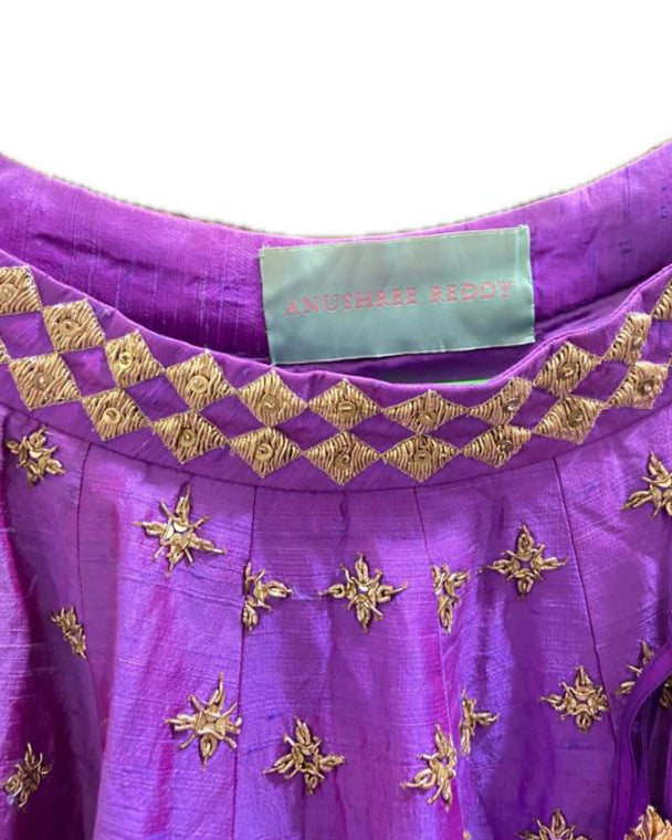 Anushree reddy green and purple embroidered lehenga set