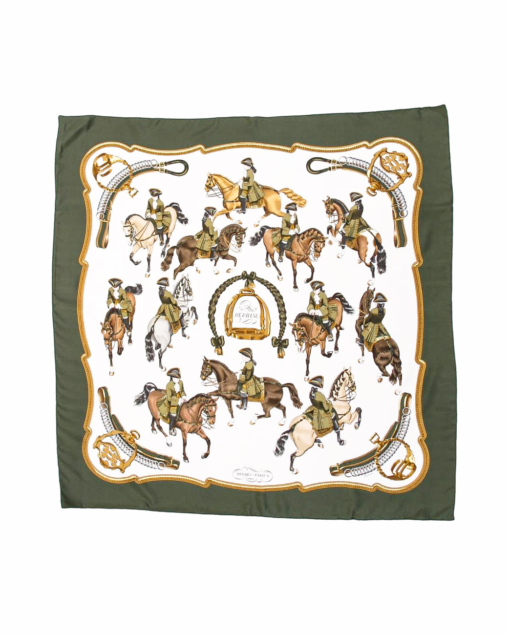 Hermès Carré Horse Riding Scarf In Green White
