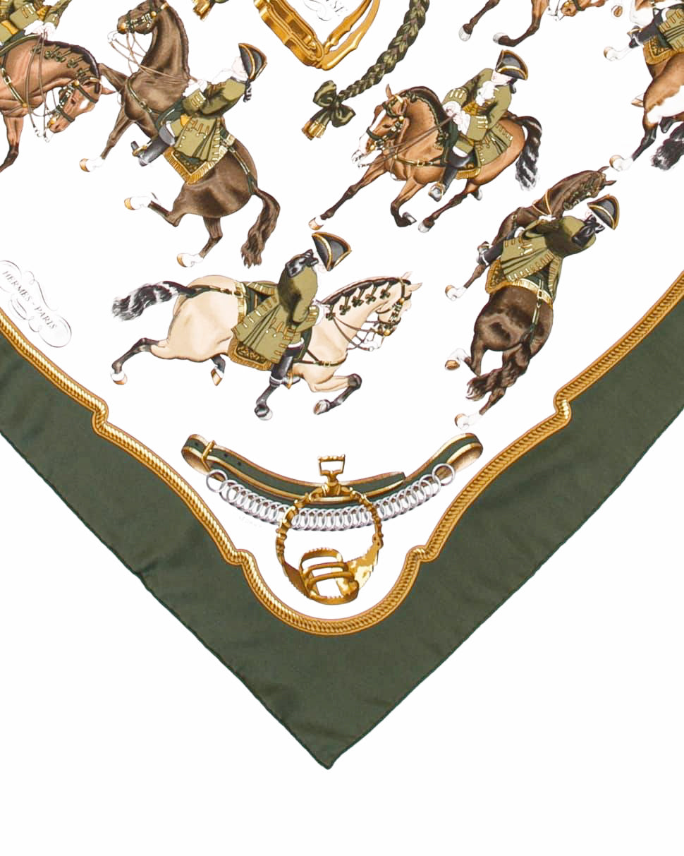Hermès Carré Horse Riding Scarf In Green White