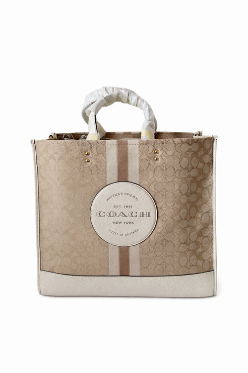 Coach Dempsey Tote Bag In Signature Jacquard With Stripe And Coach Patch