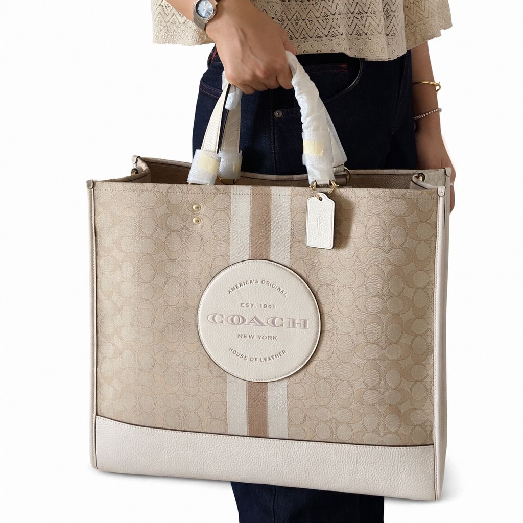 Coach Dempsey Tote Bag In Signature Jacquard With Stripe And Coach Patch