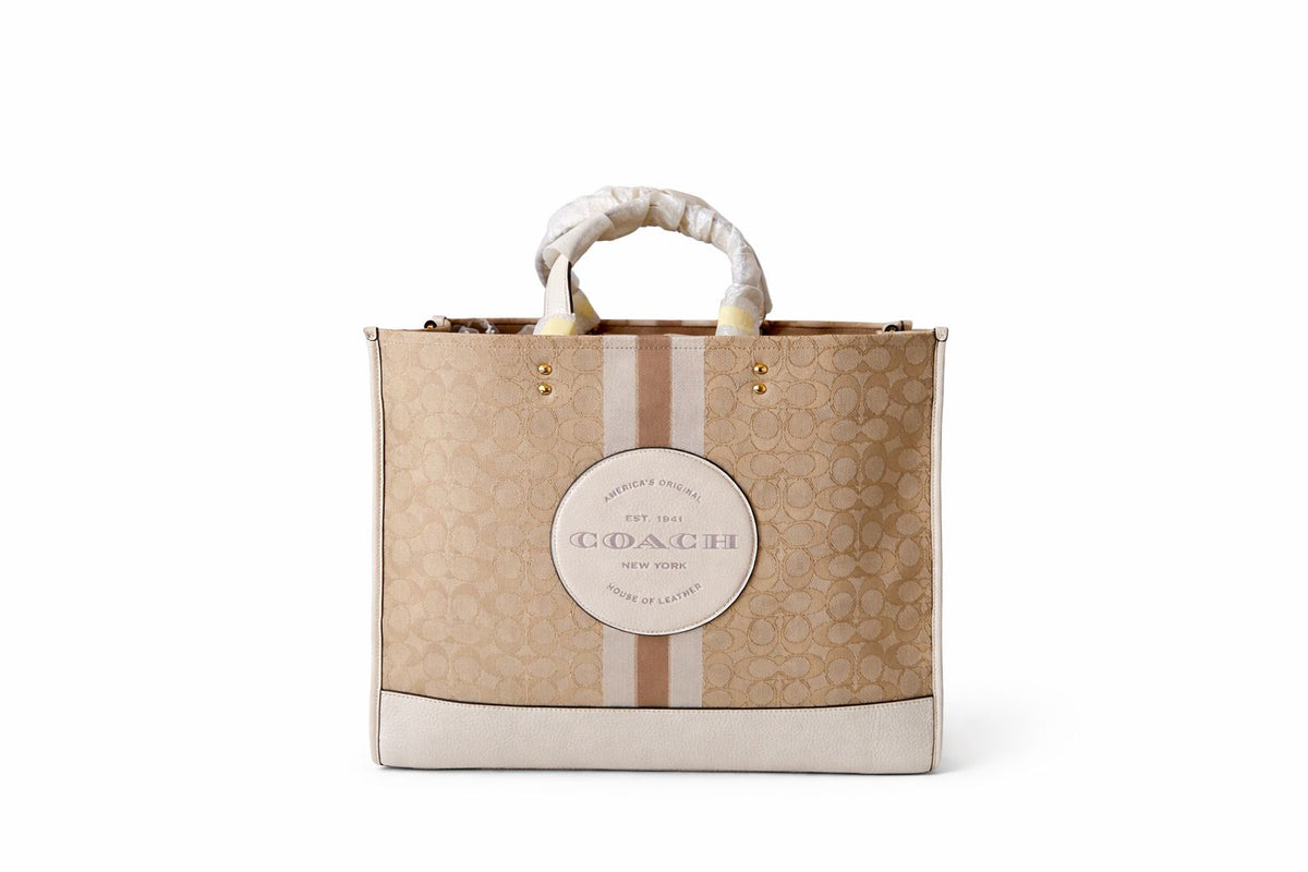 Coach Dempsey Tote Bag In Signature Jacquard With Stripe And Coach Patch