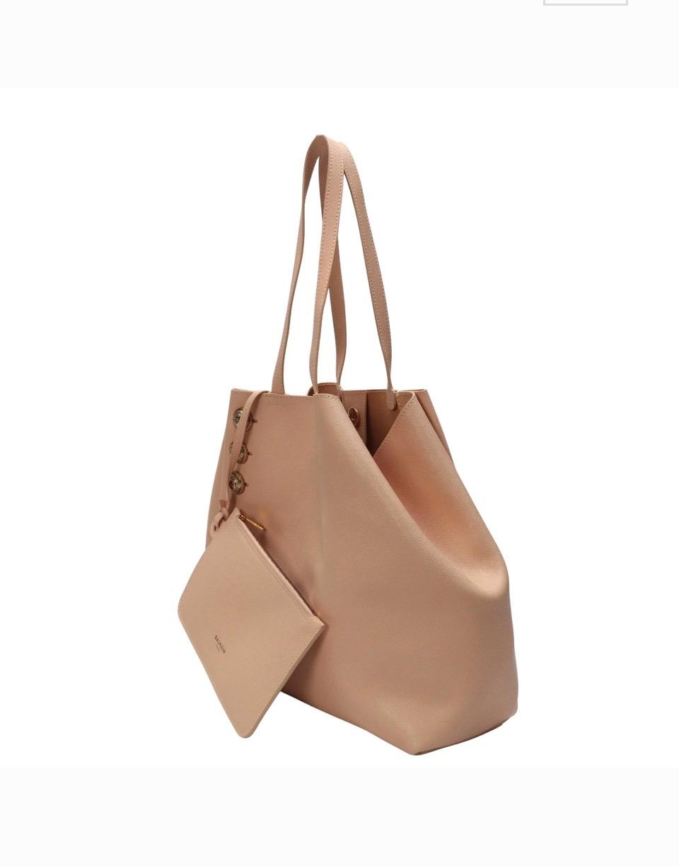 Balmain Emblème Leather Shopper Tote Bag In Pink