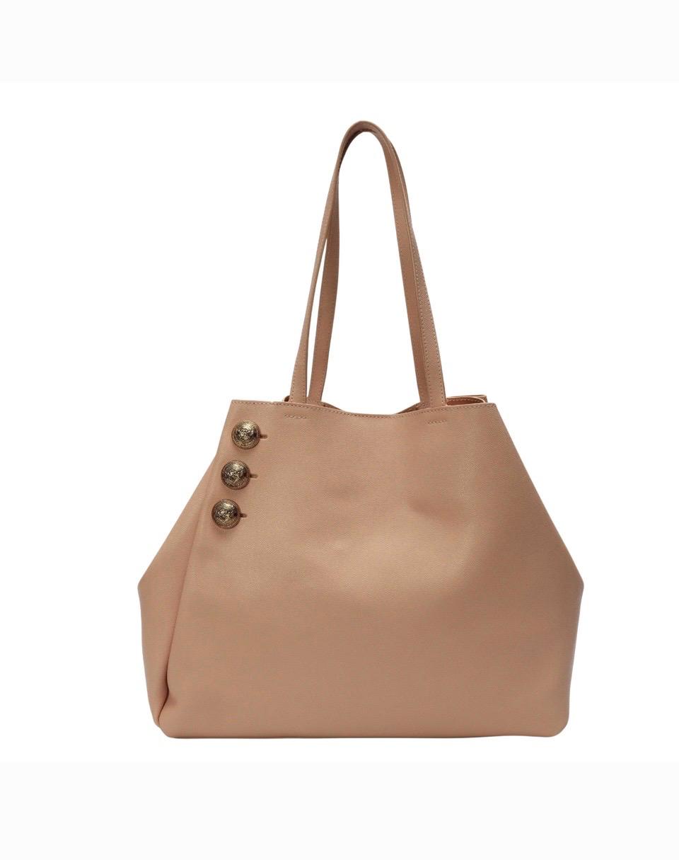 Balmain Emblème Leather Shopper Tote Bag In Pink