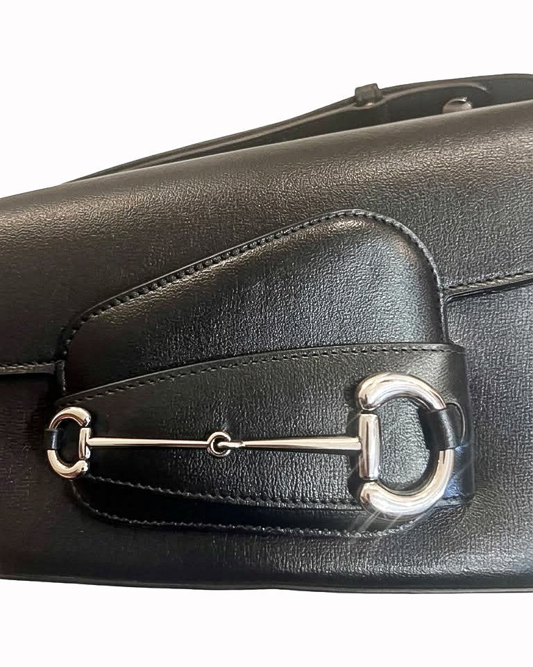 Gucci Small Horsebit 1955 Asymmetric Flap Bag Black Leather