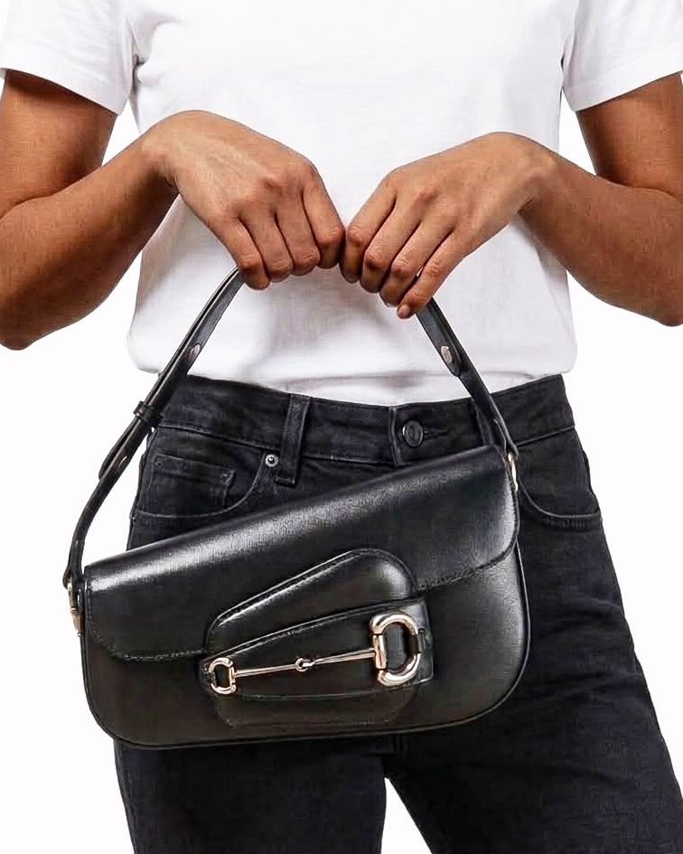 Gucci Small Horsebit 1955 Asymmetric Flap Bag Black Leather