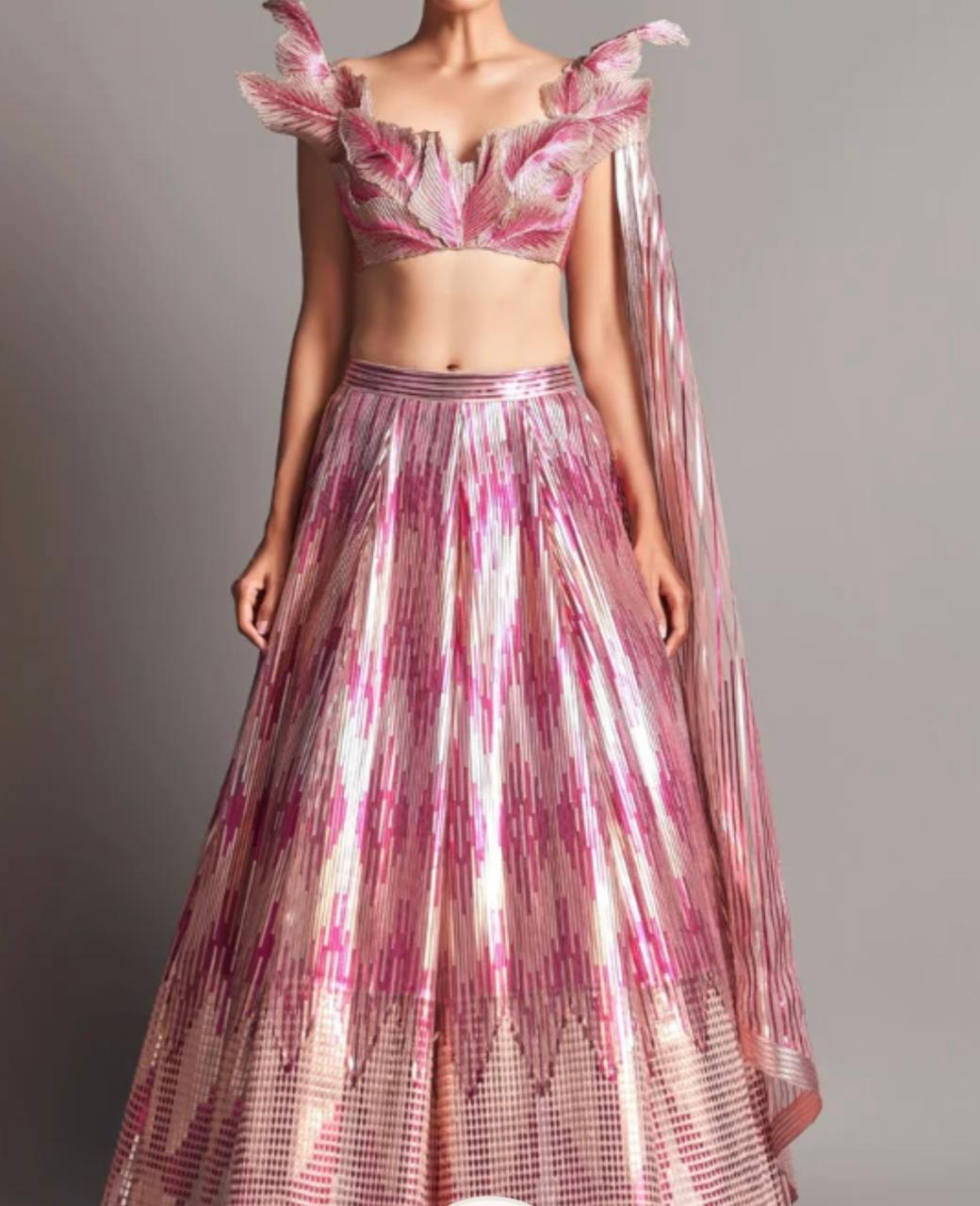 Amit Aggarwal Fuchsia 3D Embroidery Lehenga