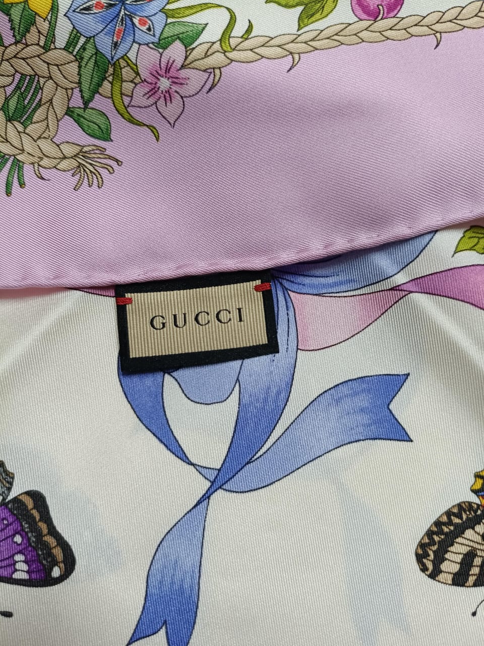 New Gucci Silk Flower Basket Printed Scarf In Silk