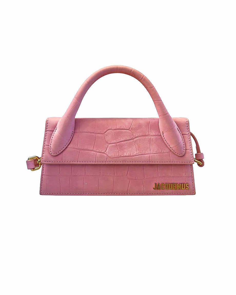 Jacquemus Pink Croc-Embossed Le Chiquito Long Crossbody Bag