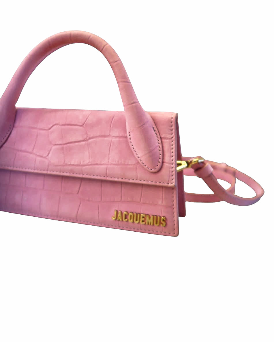 Jacquemus Pink Croc-Embossed Le Chiquito Long Crossbody Bag