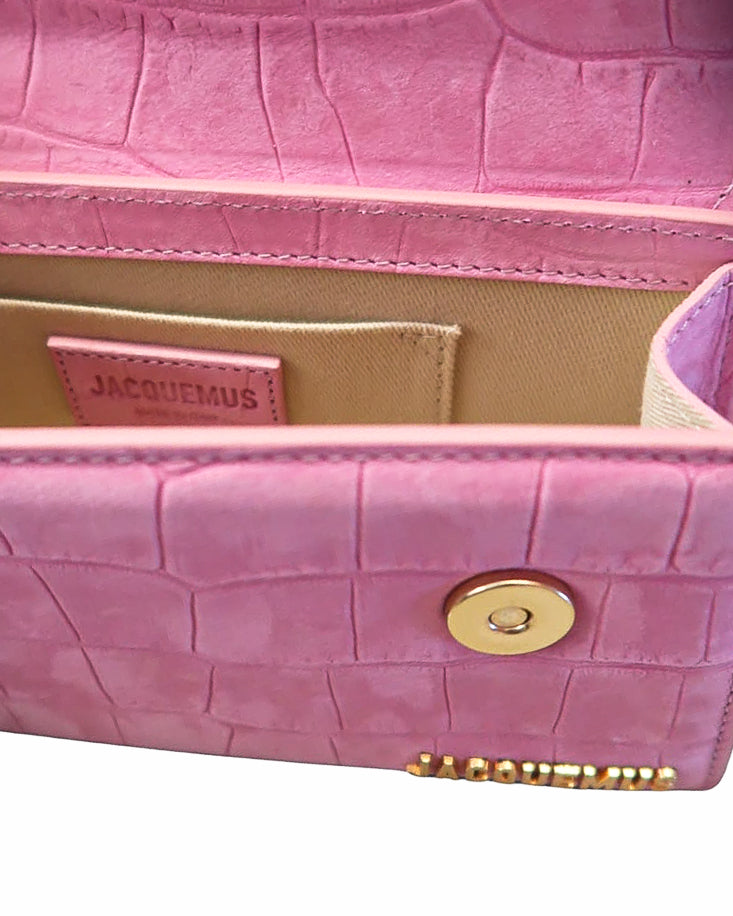 Jacquemus Pink Croc-Embossed Le Chiquito Long Crossbody Bag