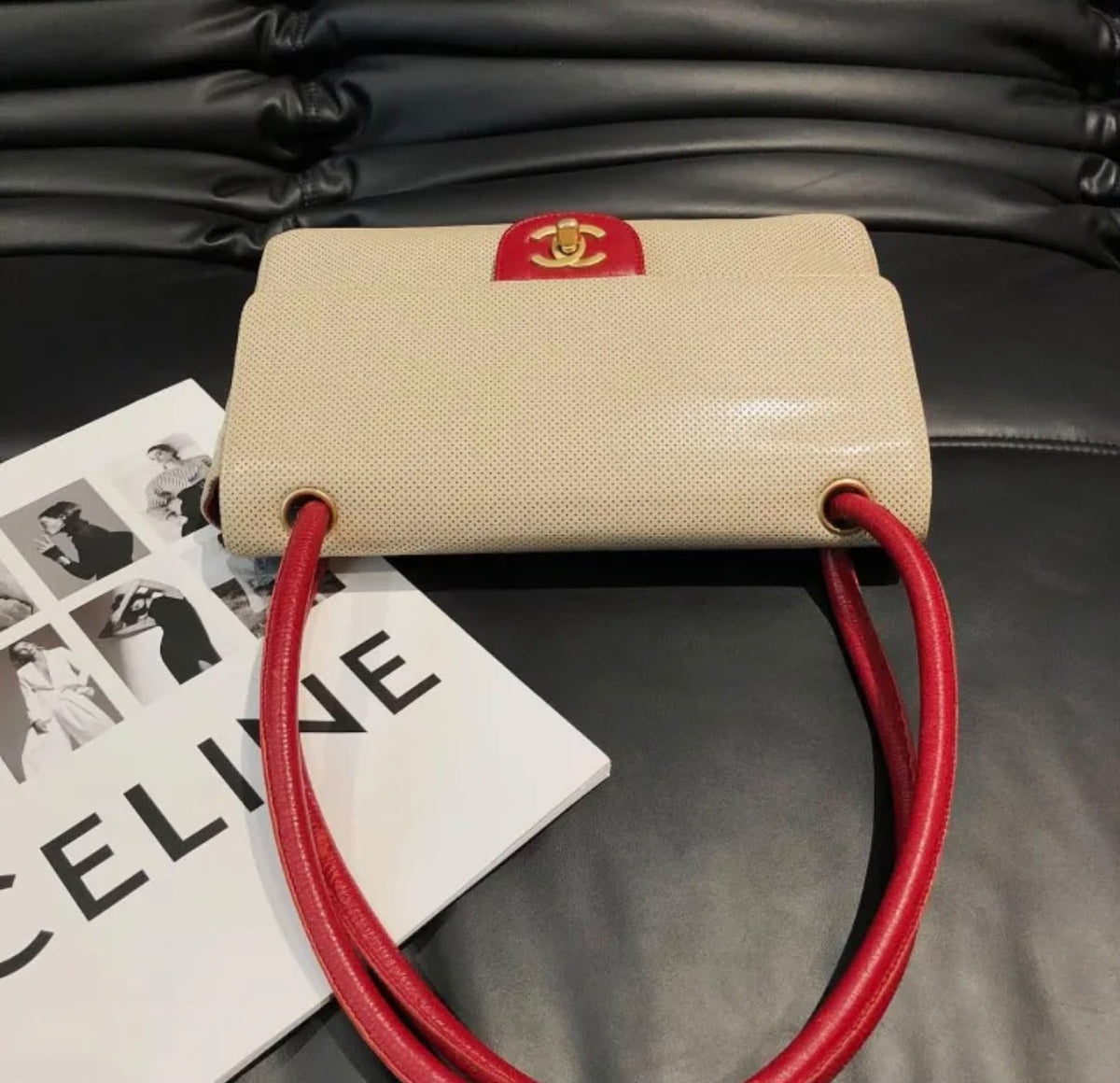 Chanel Beige Perforated Lambskin Leather Single Flap Bag