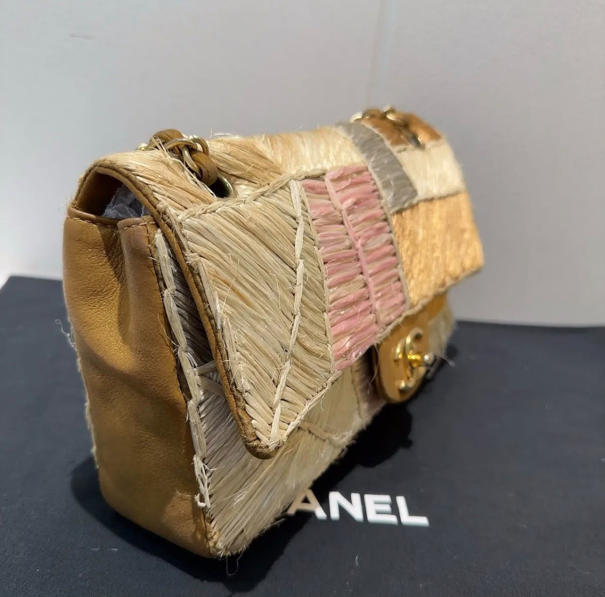 Chanel Multicolor Patchwork Raffia Classic Flap Bag