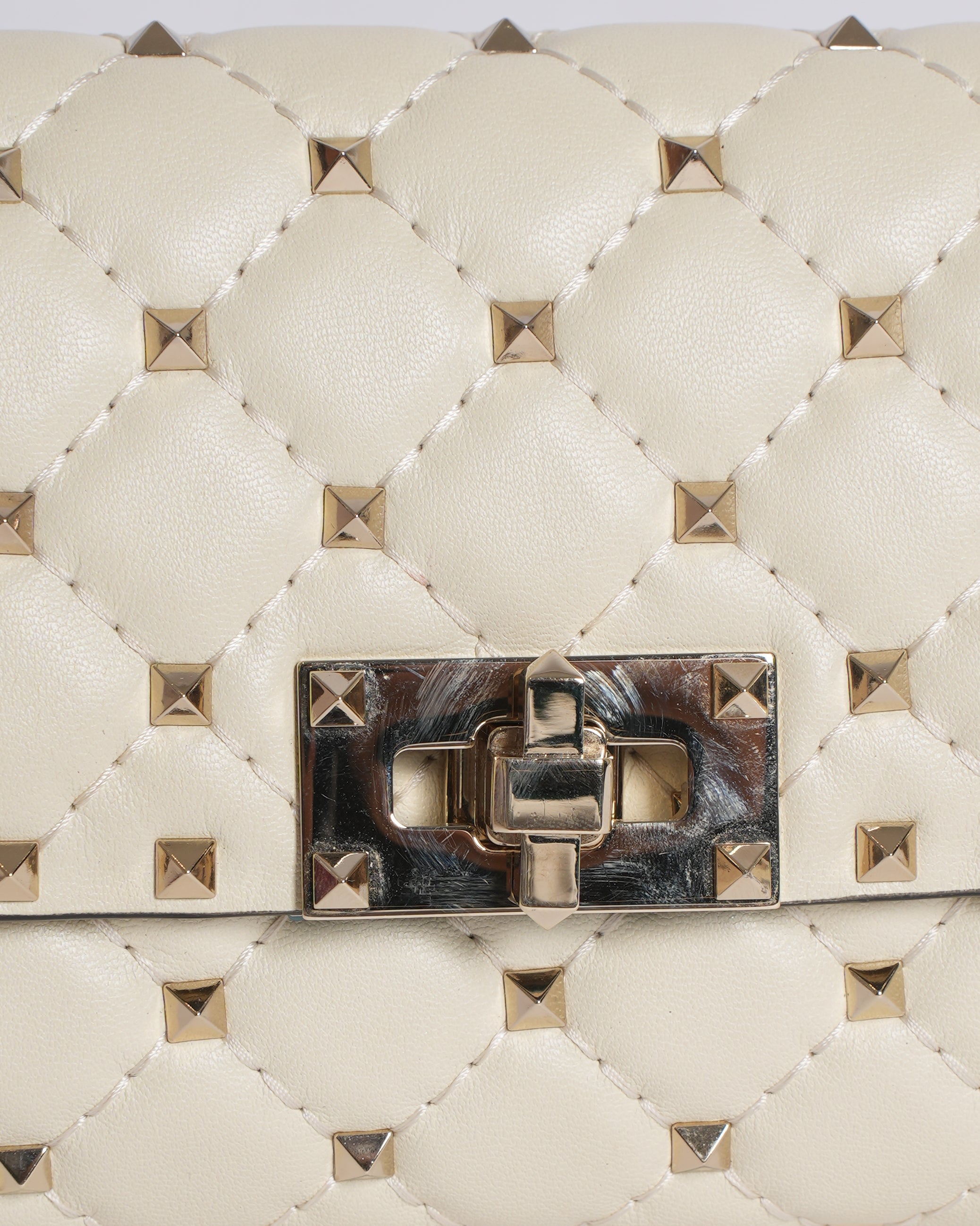 Valentino Garavani White Rockstud Spike Leather Waist Belt Bag