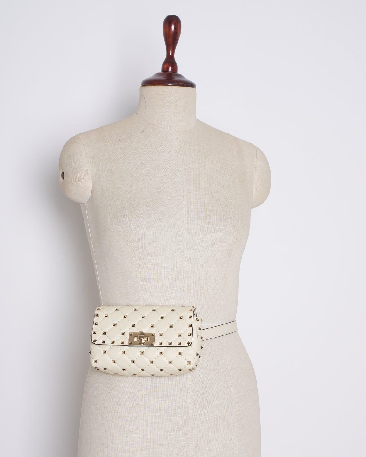 Valentino Garavani White Rockstud Spike Leather Waist Belt Bag