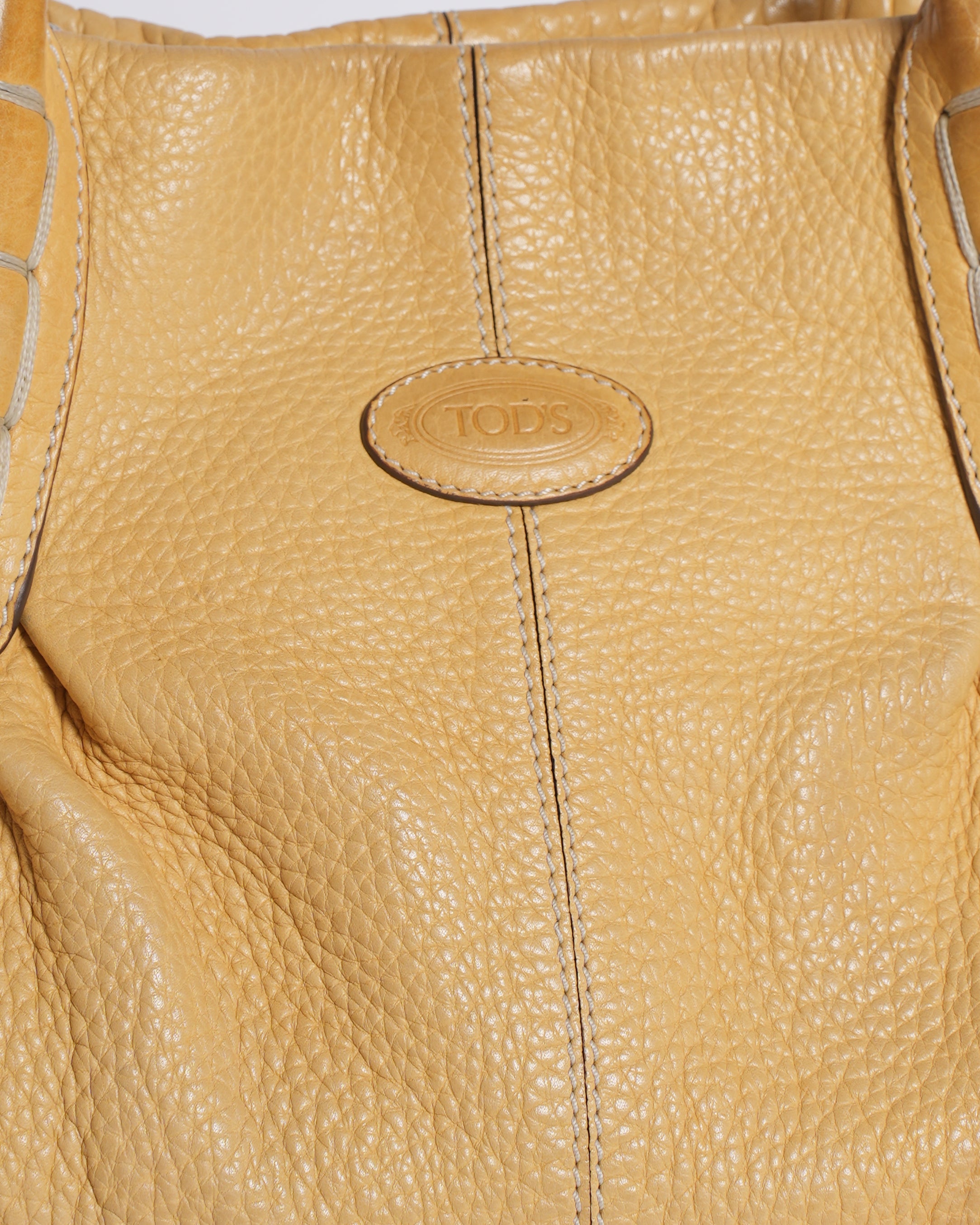 Tods Pebbled Leather Mustard Handbag