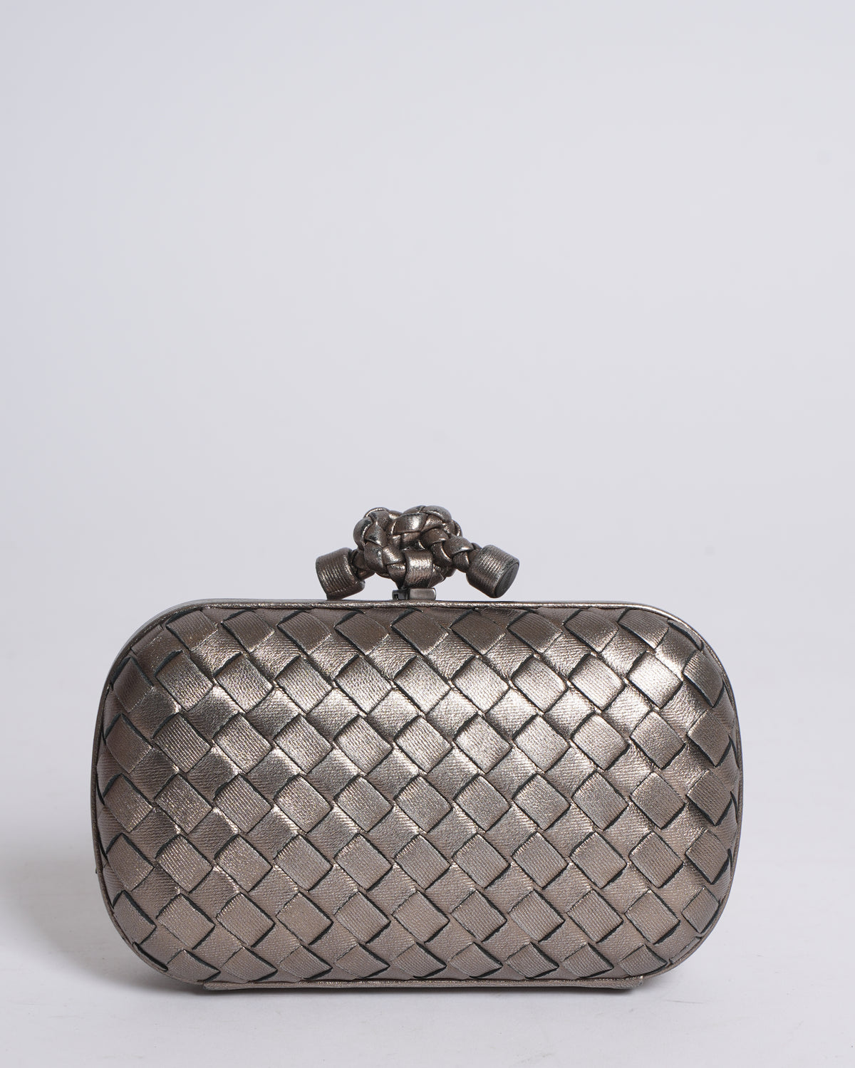 Bottega Veneta Silver Knot Clutch With FLoral Detailing