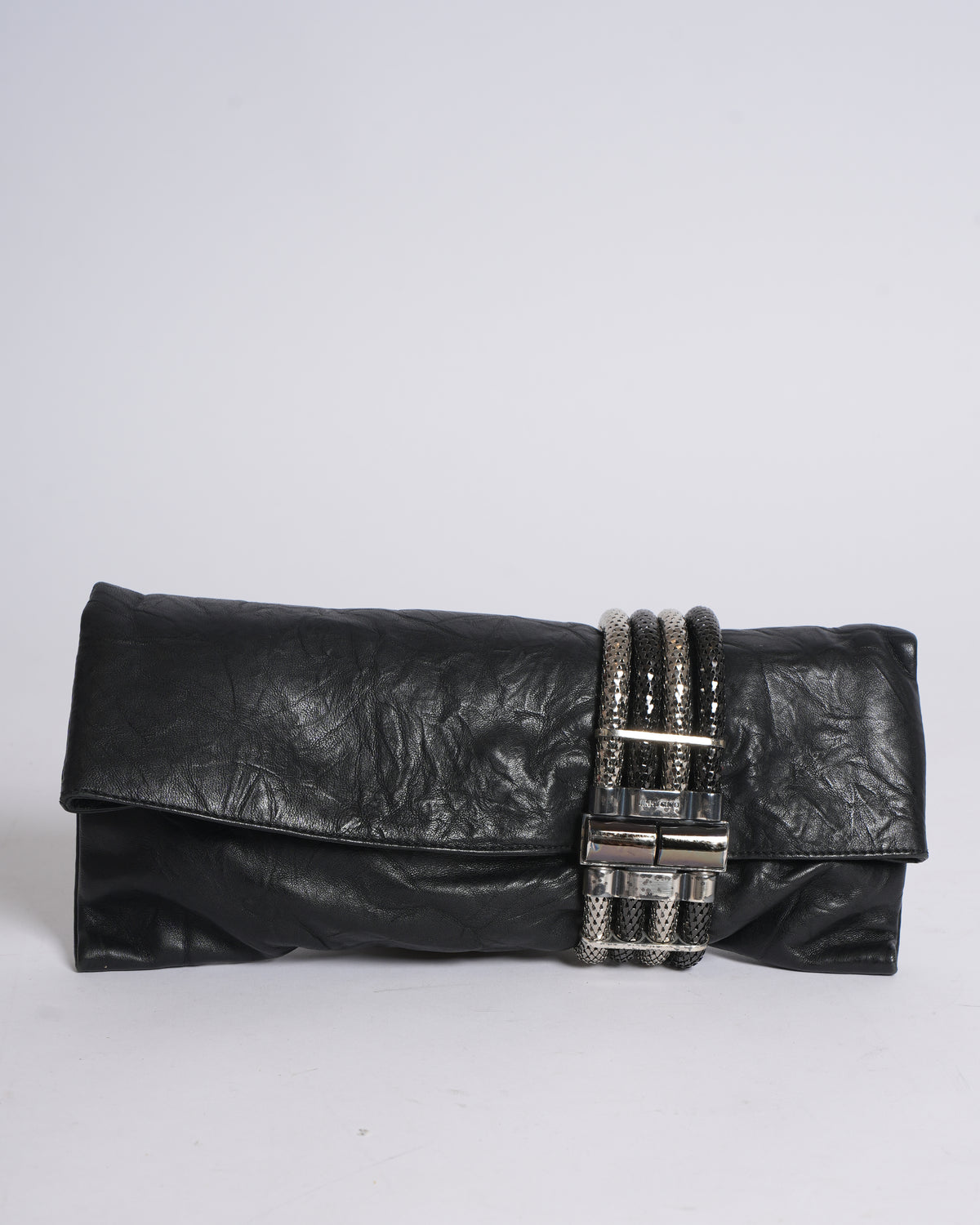 Jimmy Choo Black Leather Chandra Clutch