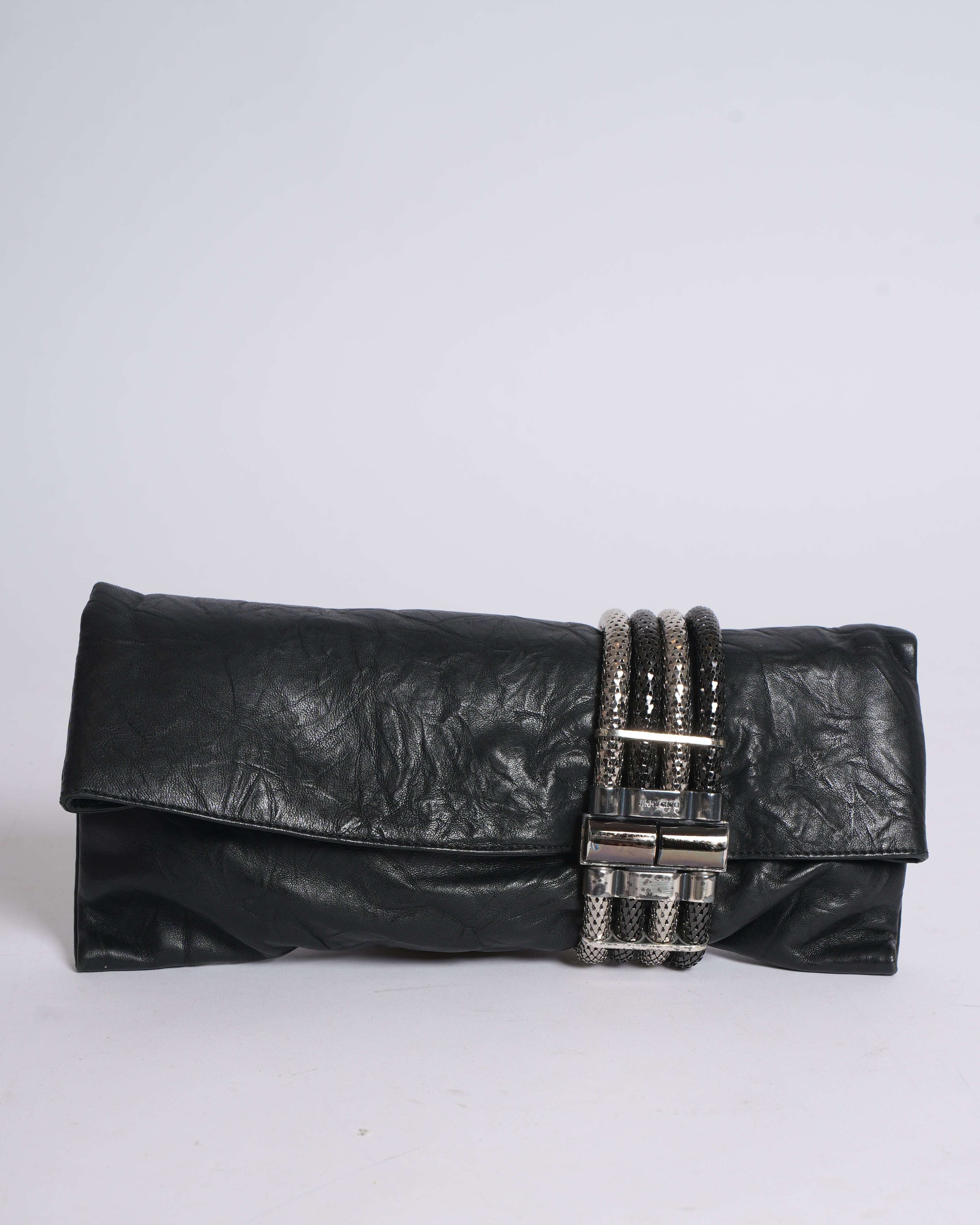 Jimmy Choo Black Leather Chandra Clutch