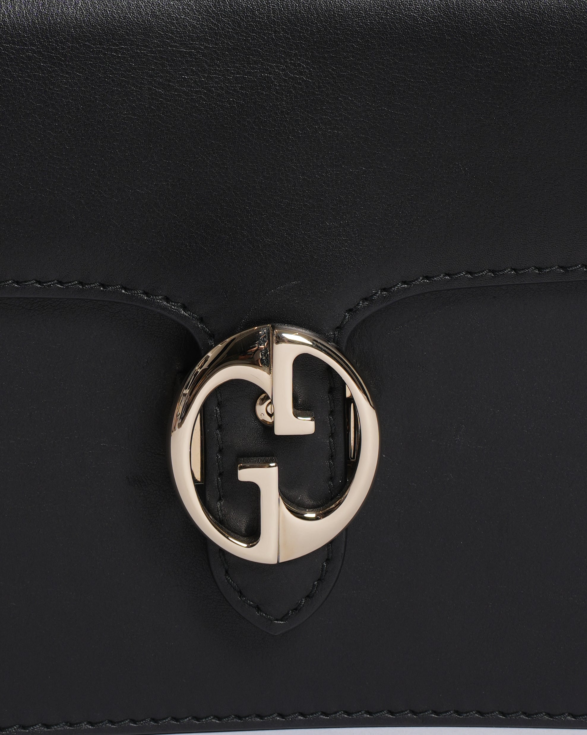 Gucci Black Leather 1973 Flap Top Handle Bag