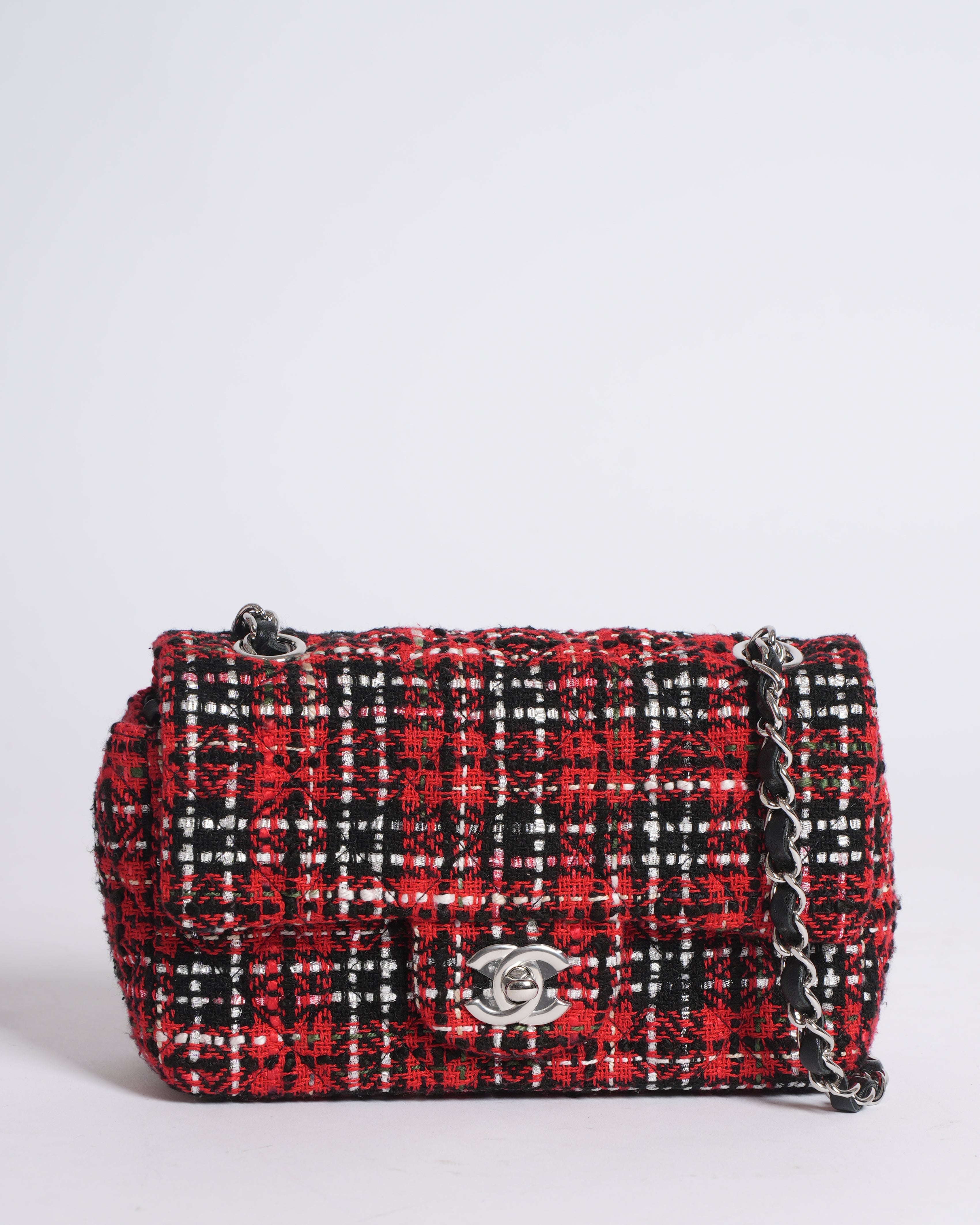 New Chanel Red Mini Tweed Single Flap Bag