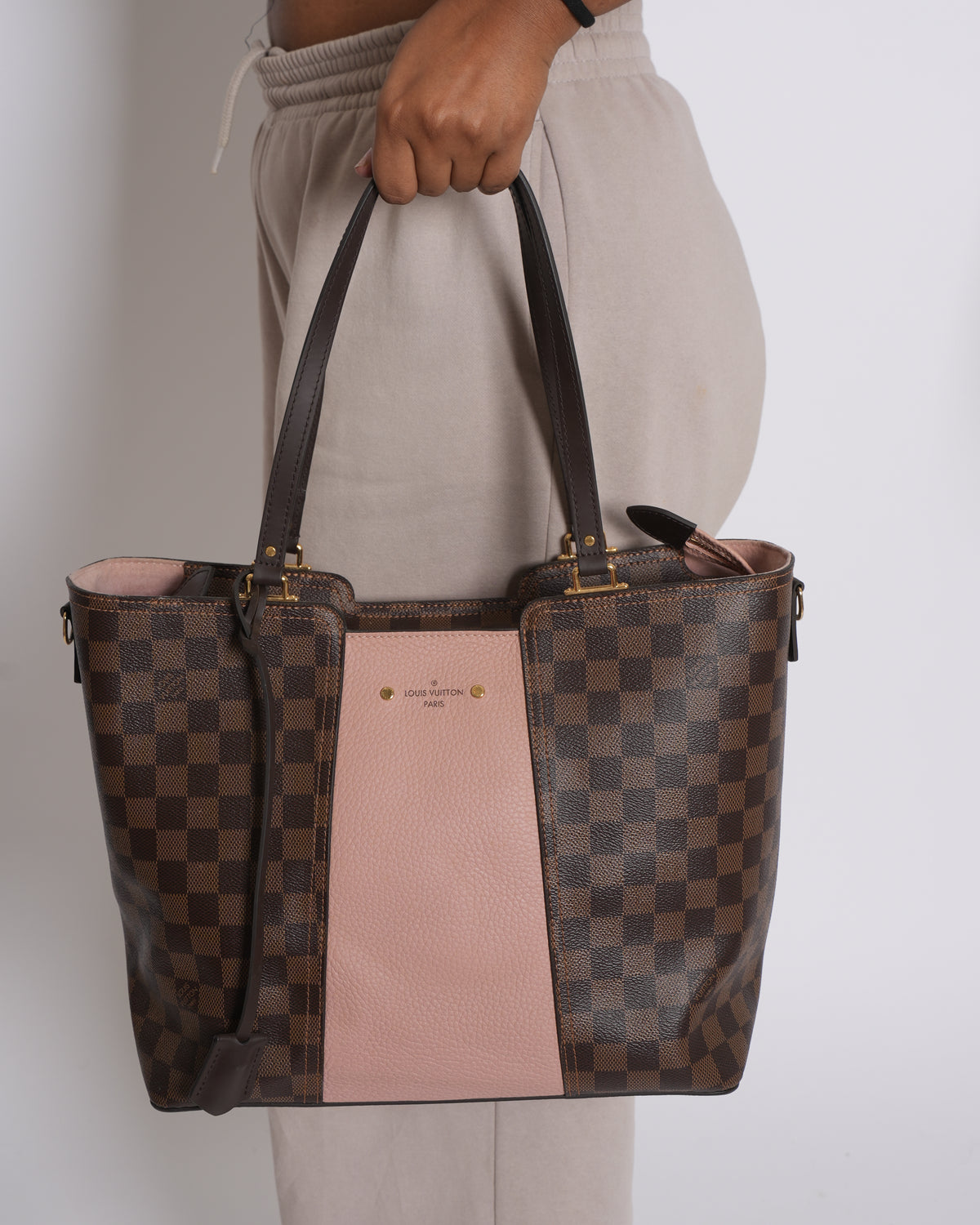 LV Magnolia Damier Ebene Canvas & Taurillion Leather Jersey Tote