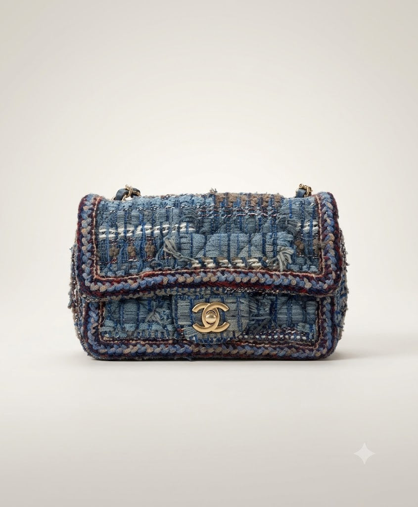 Chanel Paris-Hamburg Blue Quilted Tweed Flap Bag