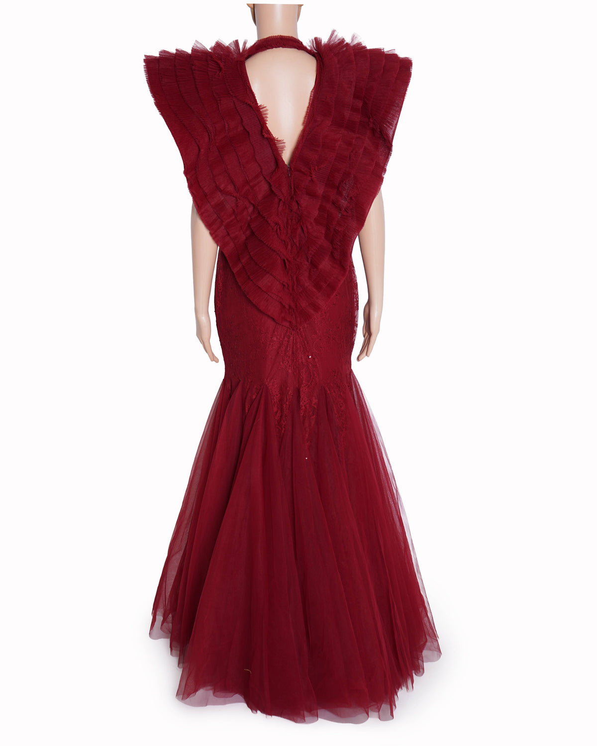 Supriya munjal red ruffle mermaid gown