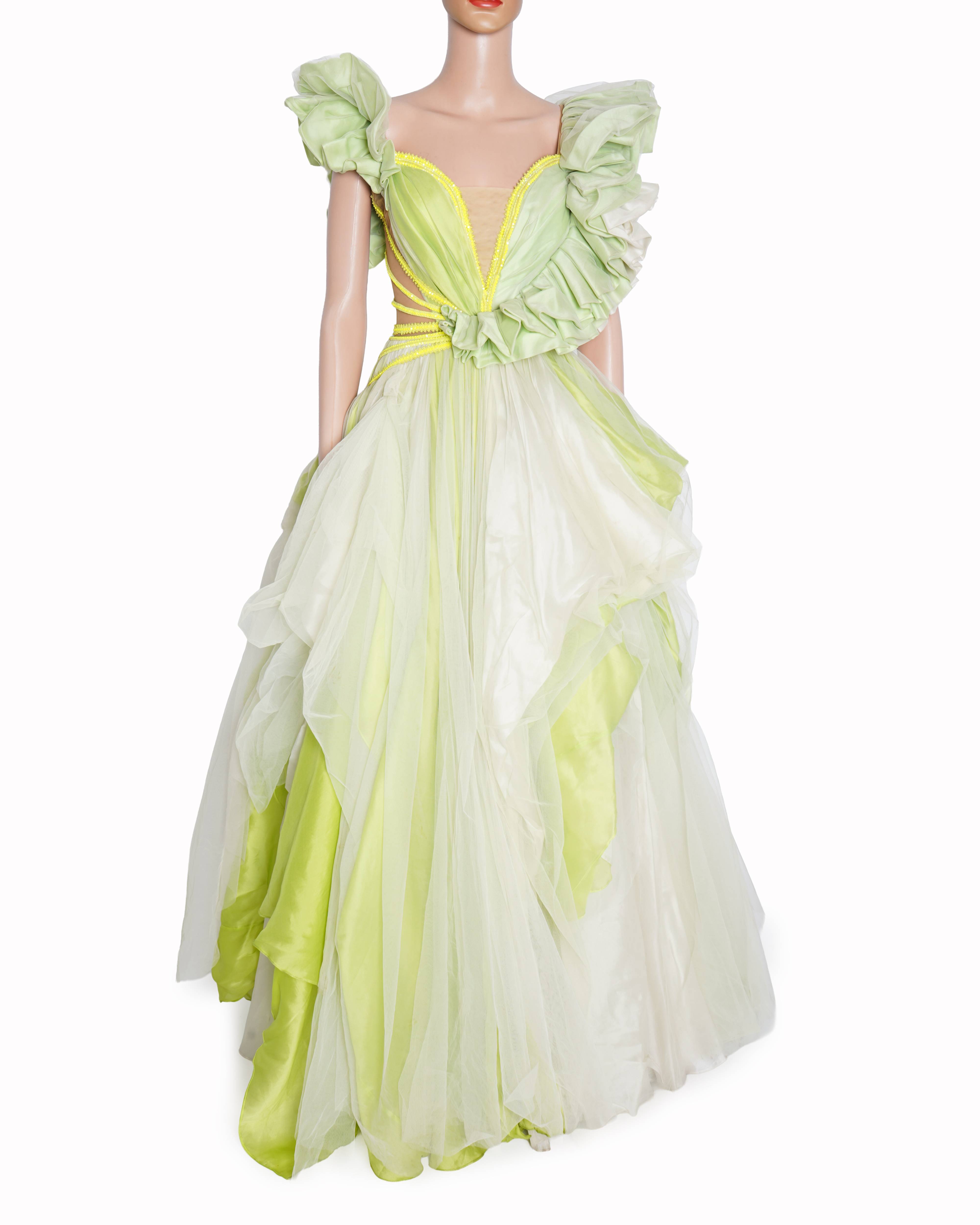 Shantanu & Nikhil Gown In Green & White