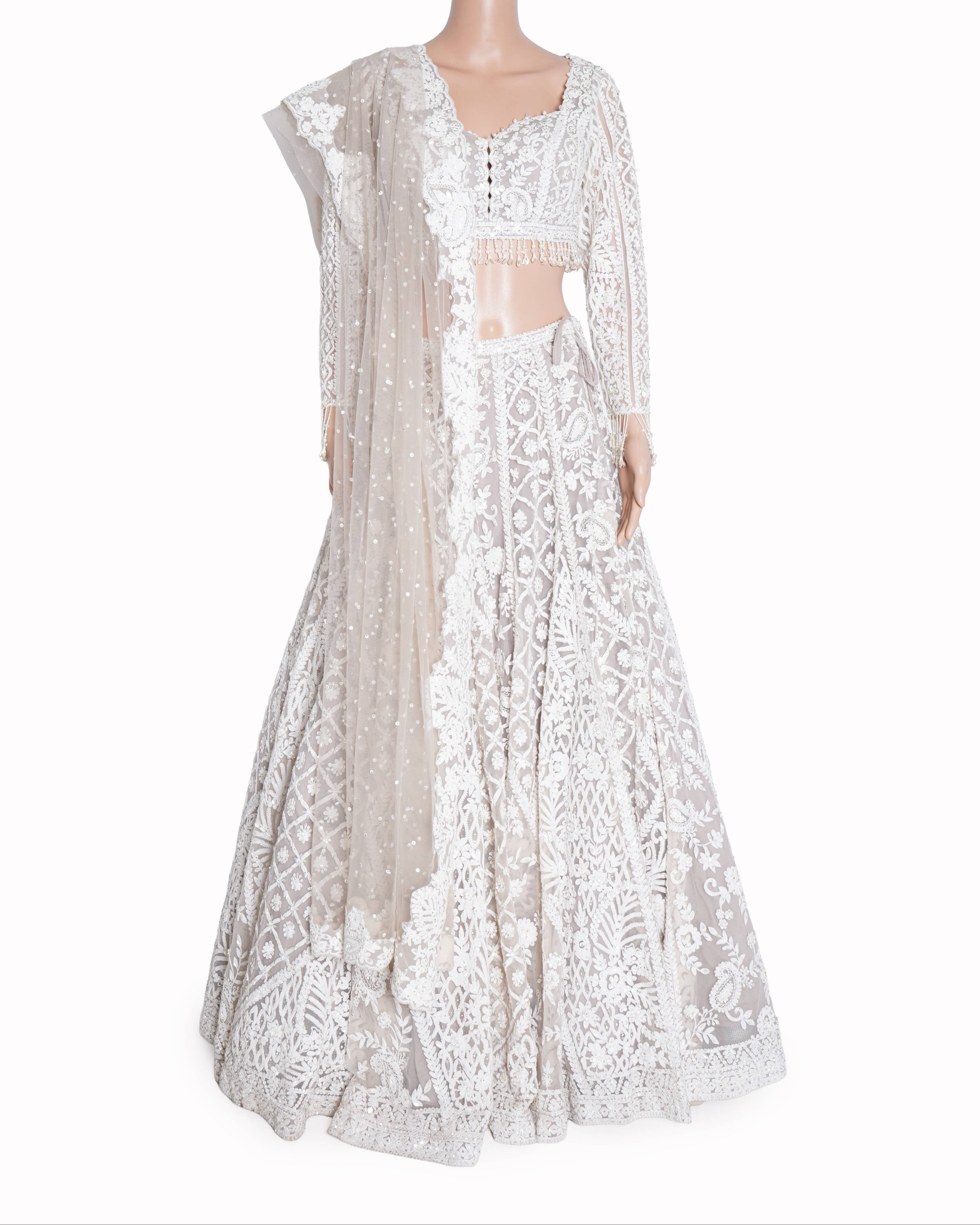 Seema Gujral Off-White Abstract Dori Lehenga Set