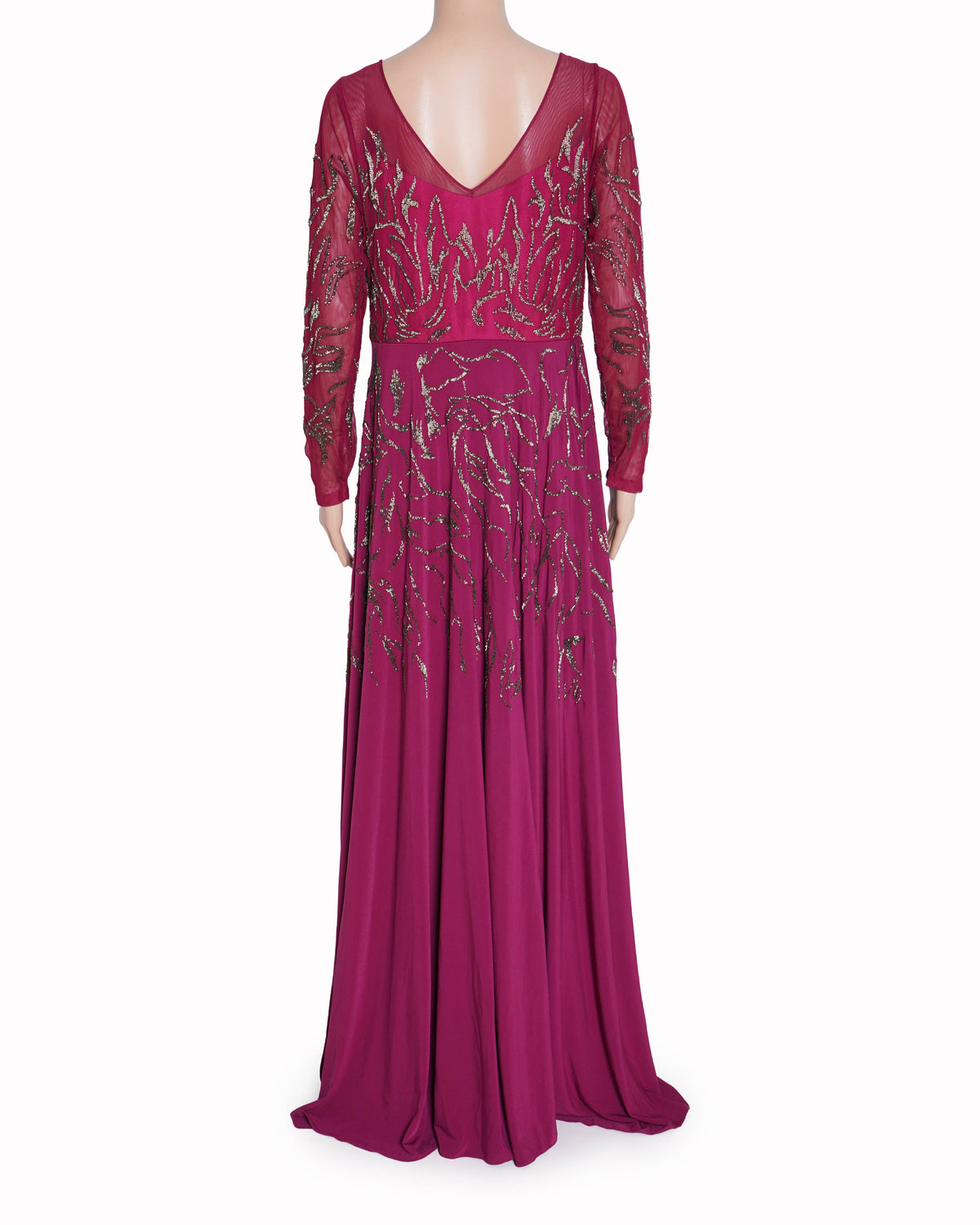 New Ranna Gill Gown In Burgundy With Full Sleeves