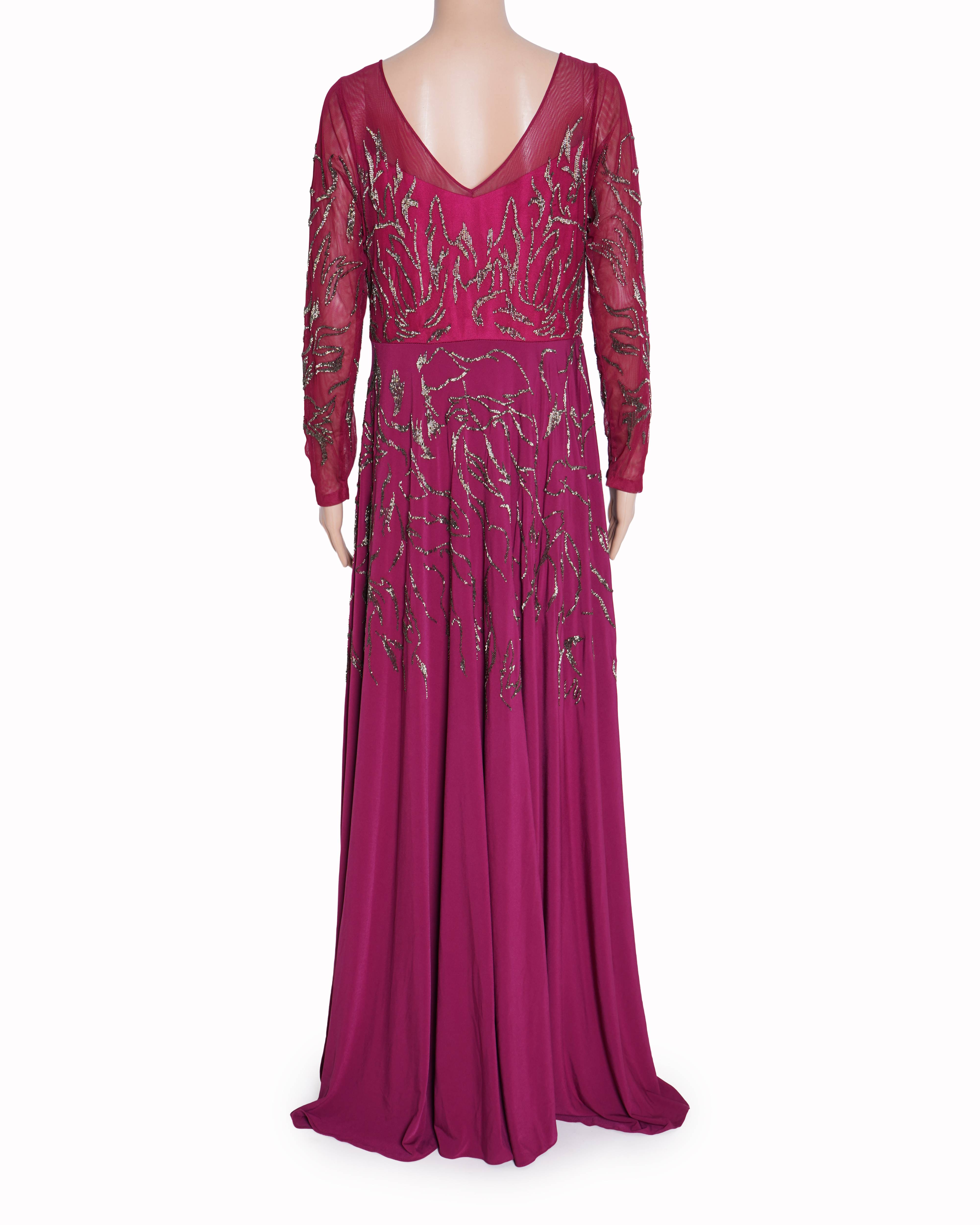New Ranna Gill Gown In Burgundy With Full Sleeves