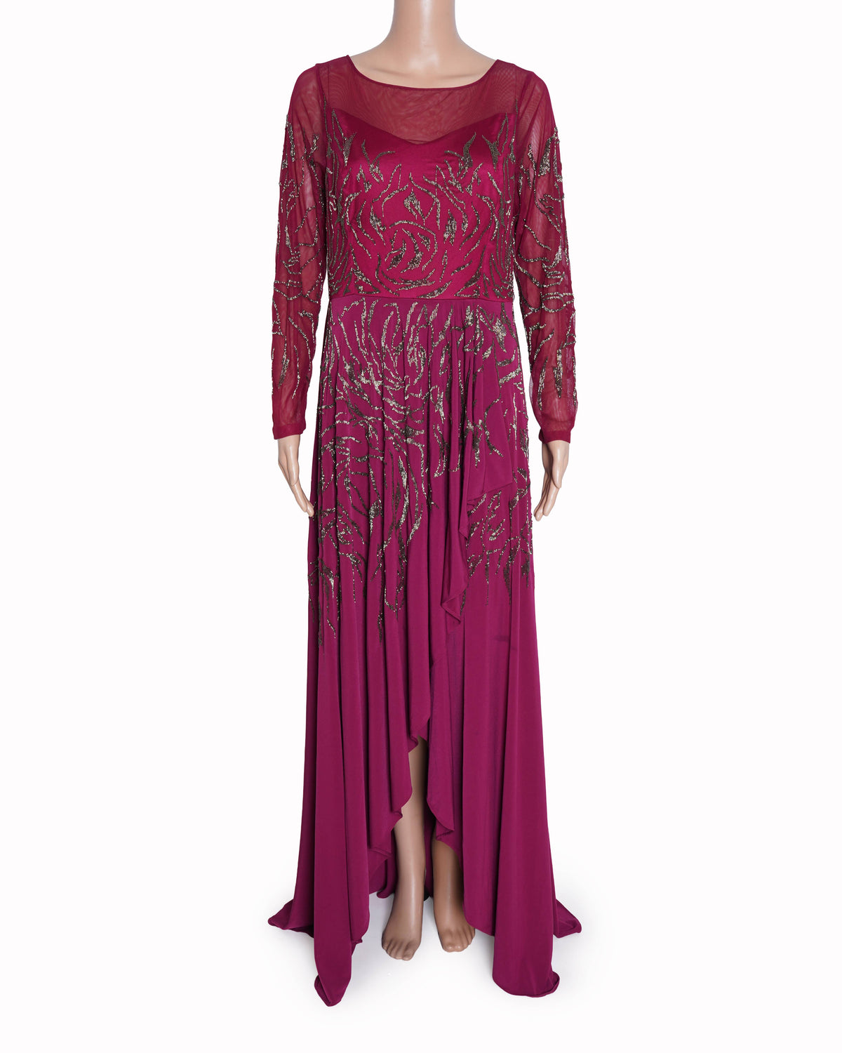 New Ranna Gill Gown In Burgundy With Full Sleeves