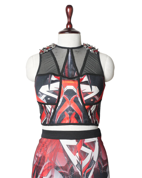 Falguni & Shane Peacock Red Top With Stud & Skirt