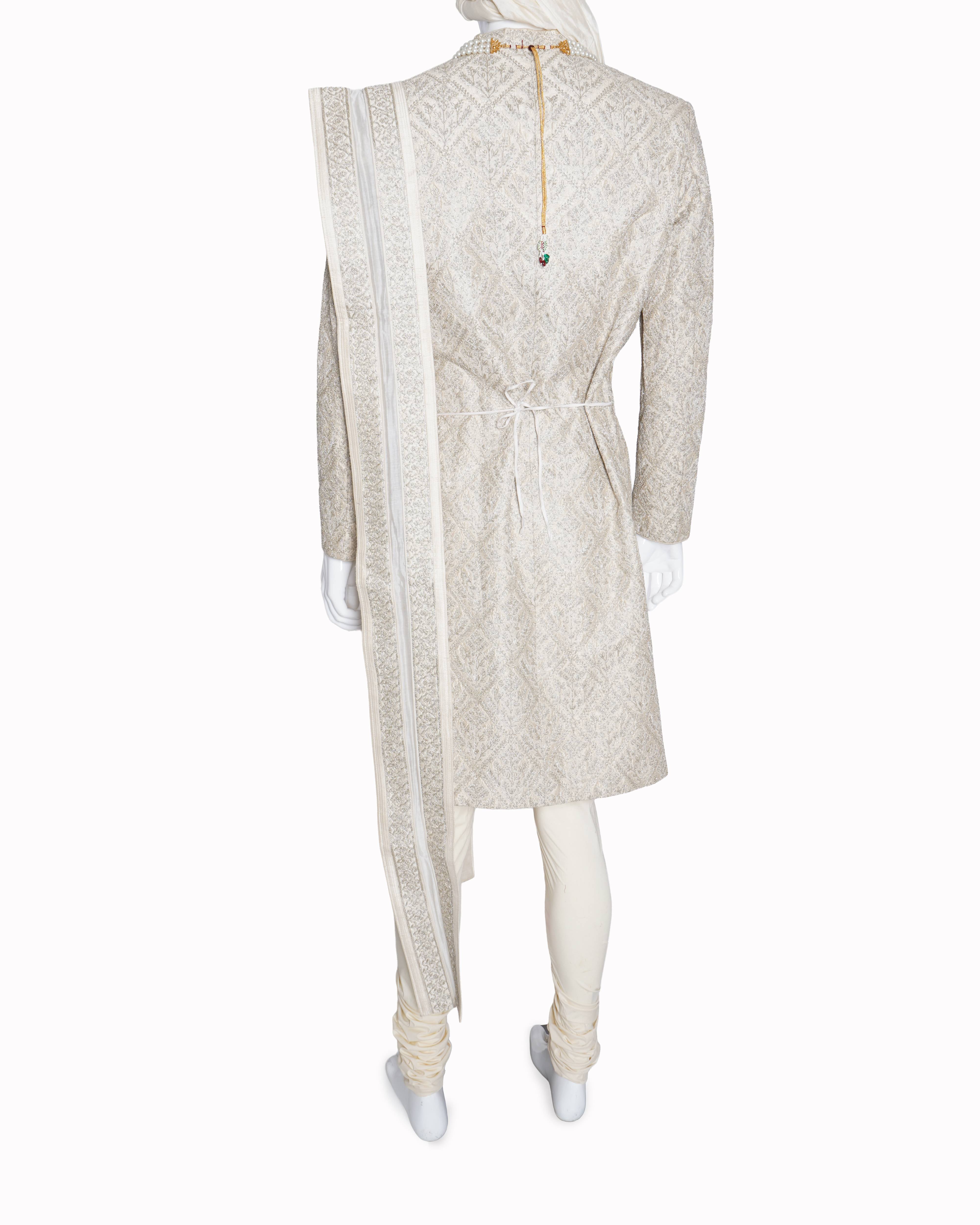 Anita Dongre Men's Ivory Resham Embroidered Sherwani With DUpatta