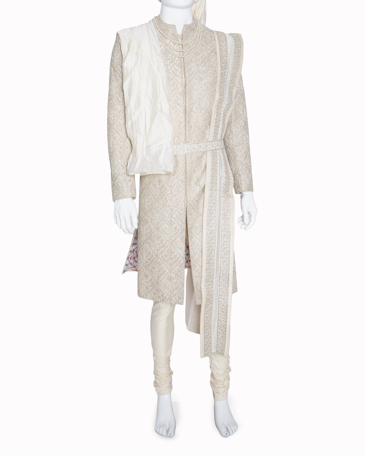 Anita Dongre Men's Ivory Resham Embroidered Sherwani With DUpatta