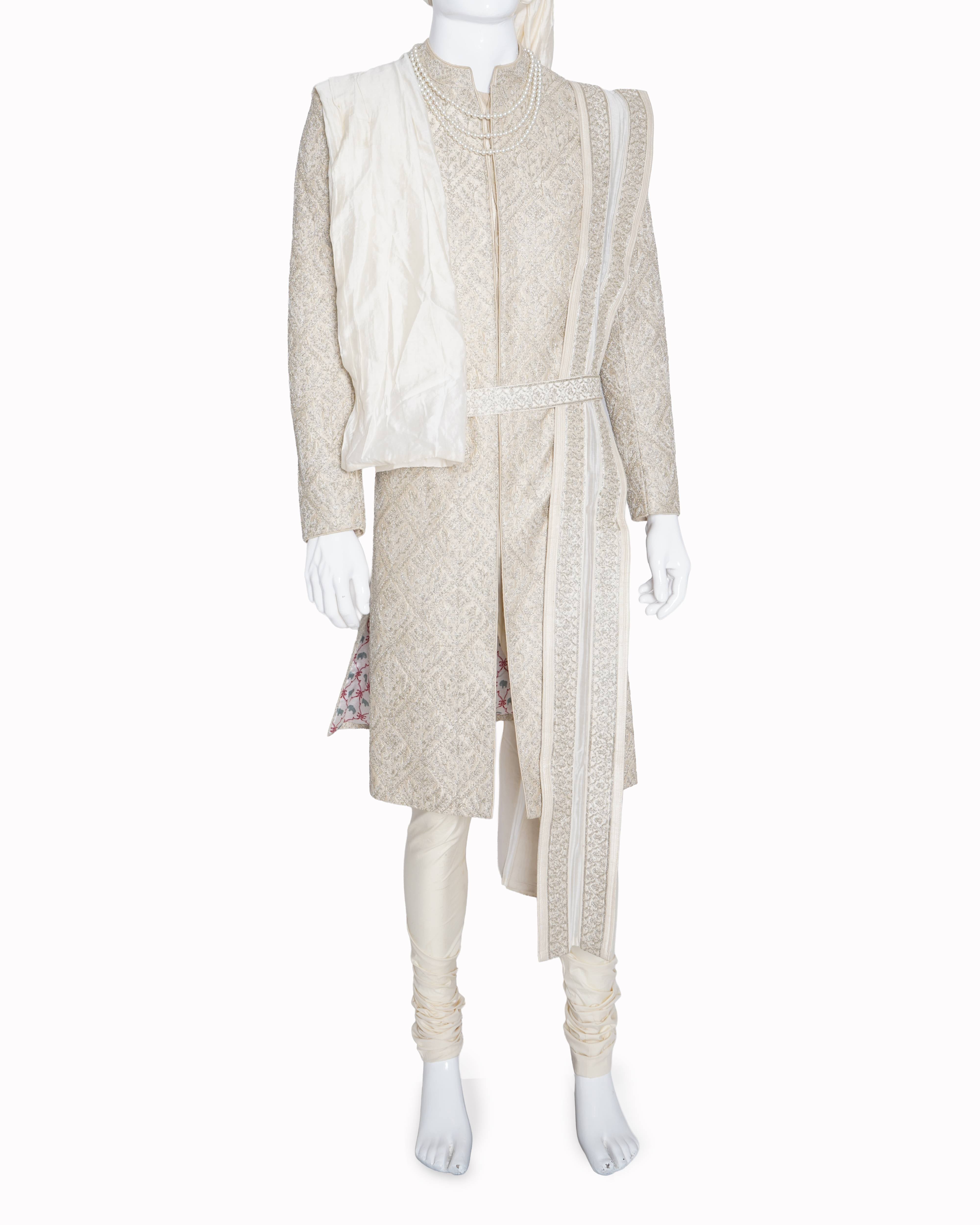 Anita Dongre Men's Ivory Resham Embroidered Sherwani With DUpatta
