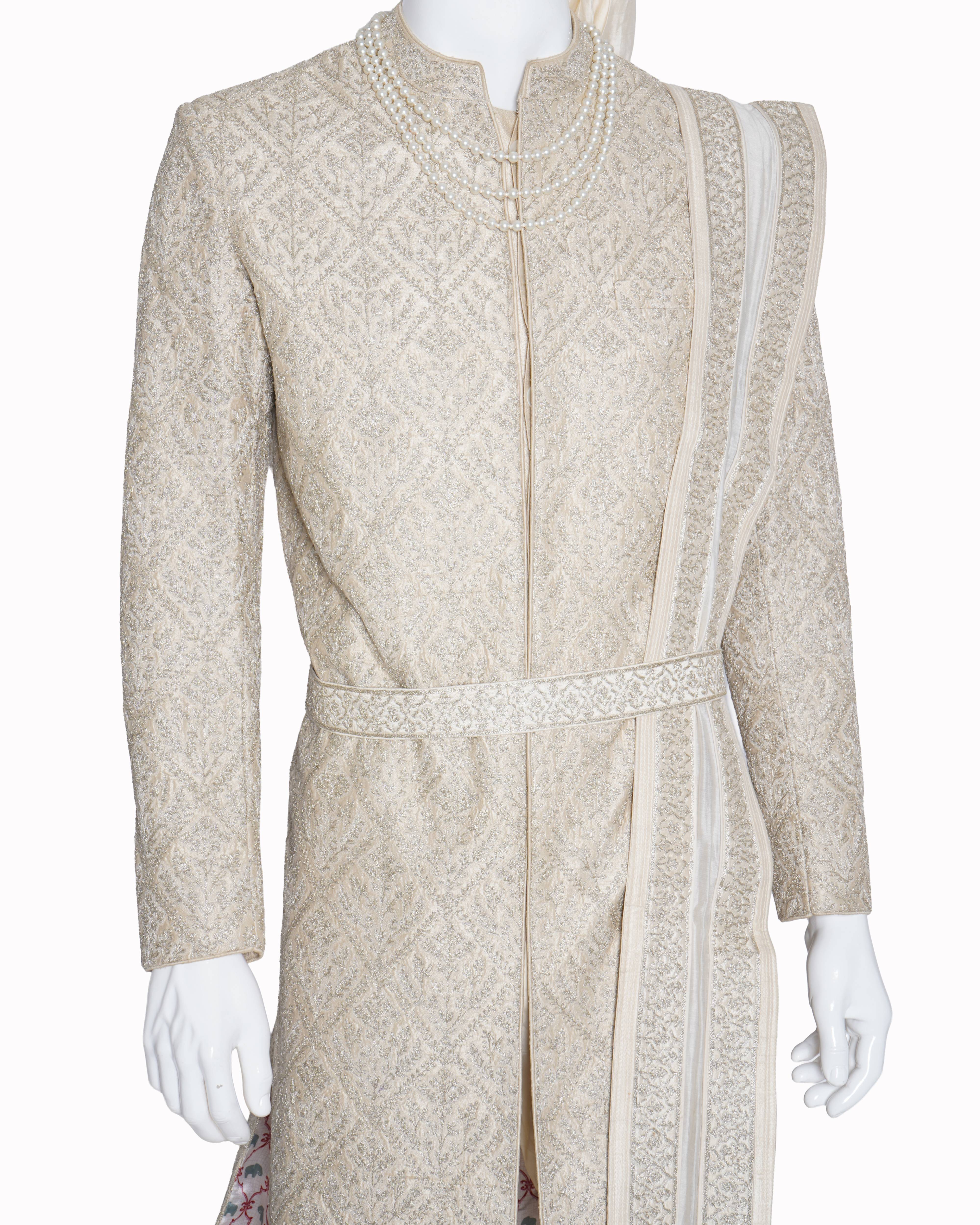 Anita Dongre Men's Ivory Resham Embroidered Sherwani With DUpatta