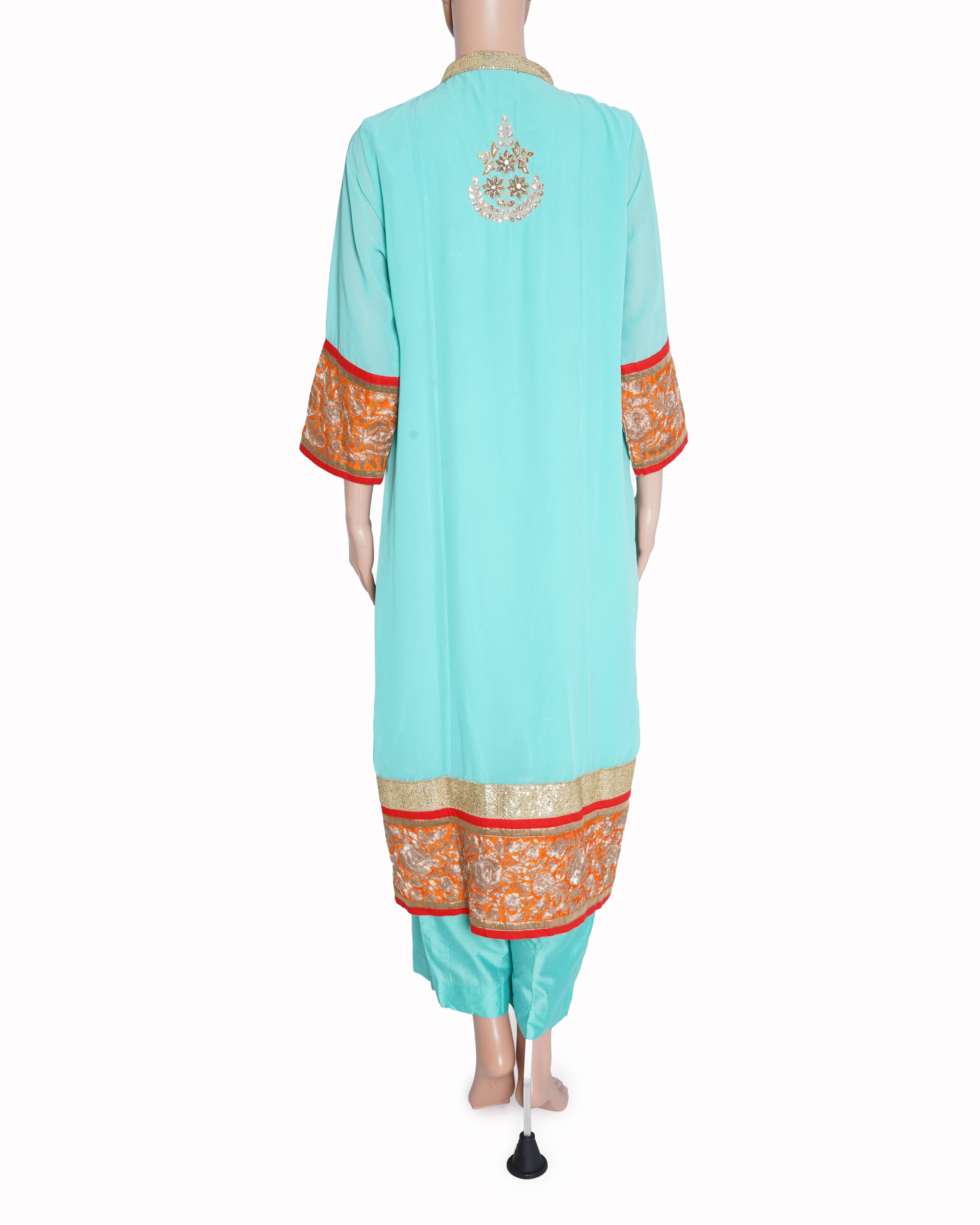 RA by Aditi Beriwala Kurta set of 2 in turquoise blue