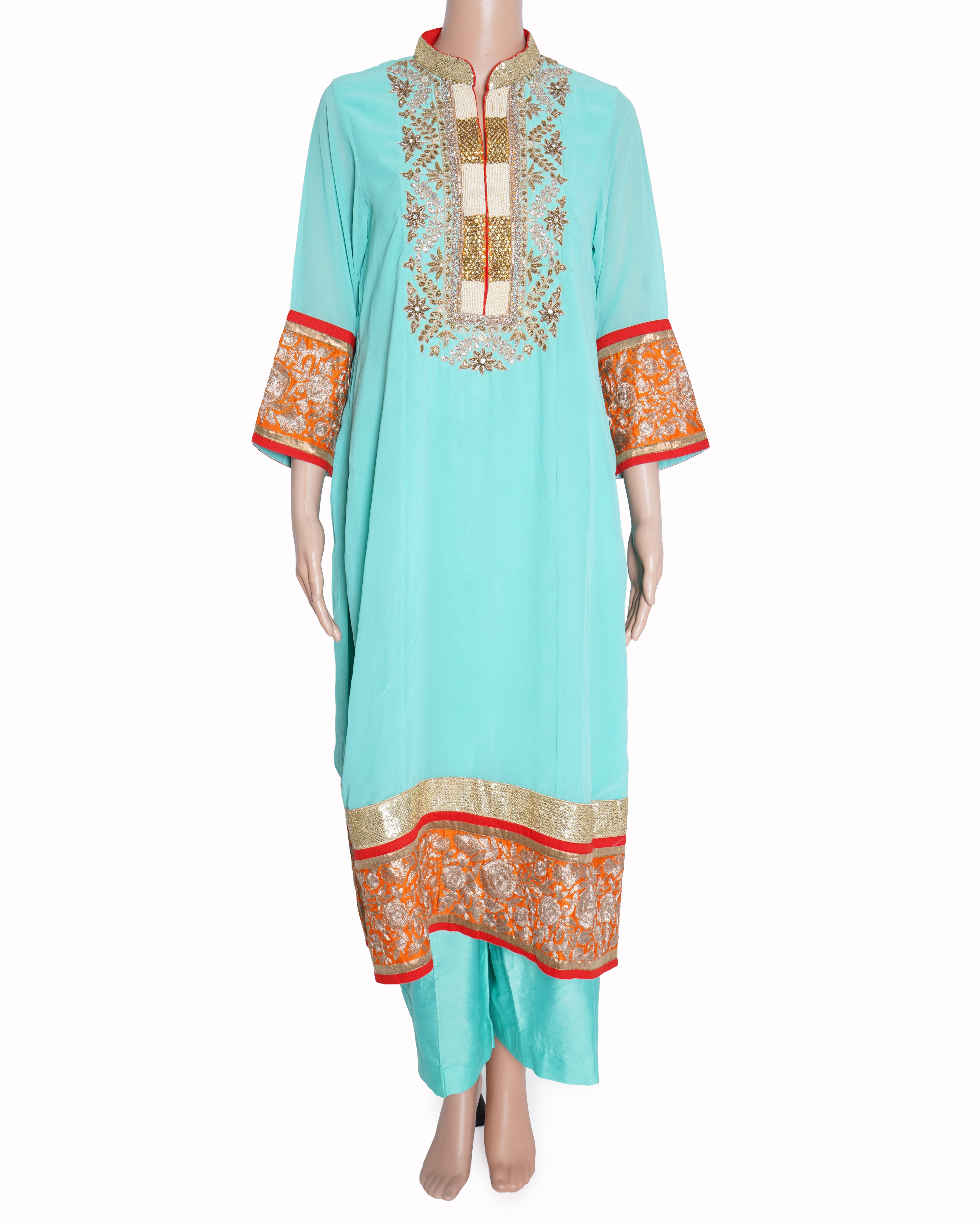 RA by Aditi Beriwala Kurta set of 2 in turquoise blue