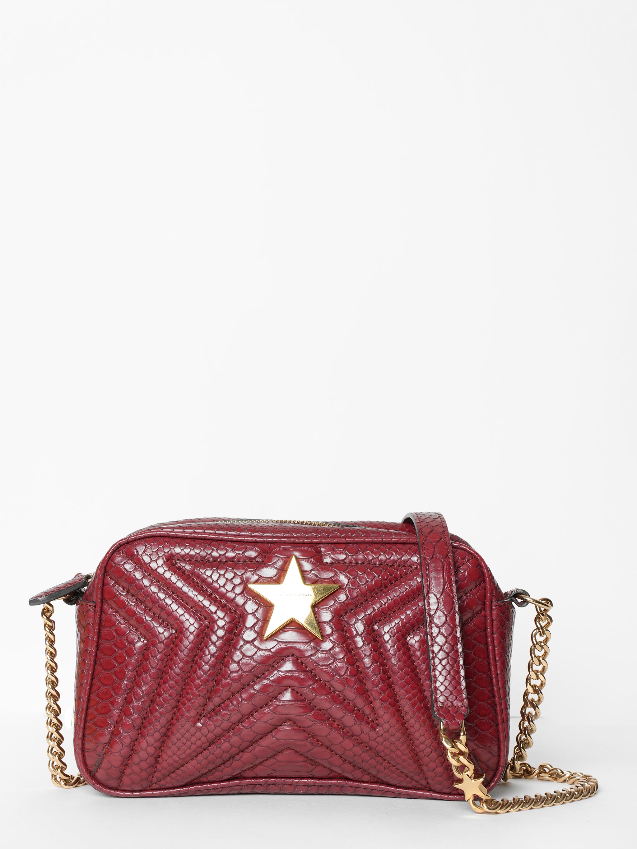 Stella Mccartney Burgundy Python Embossed Faux Leather Star Crossbody Bag