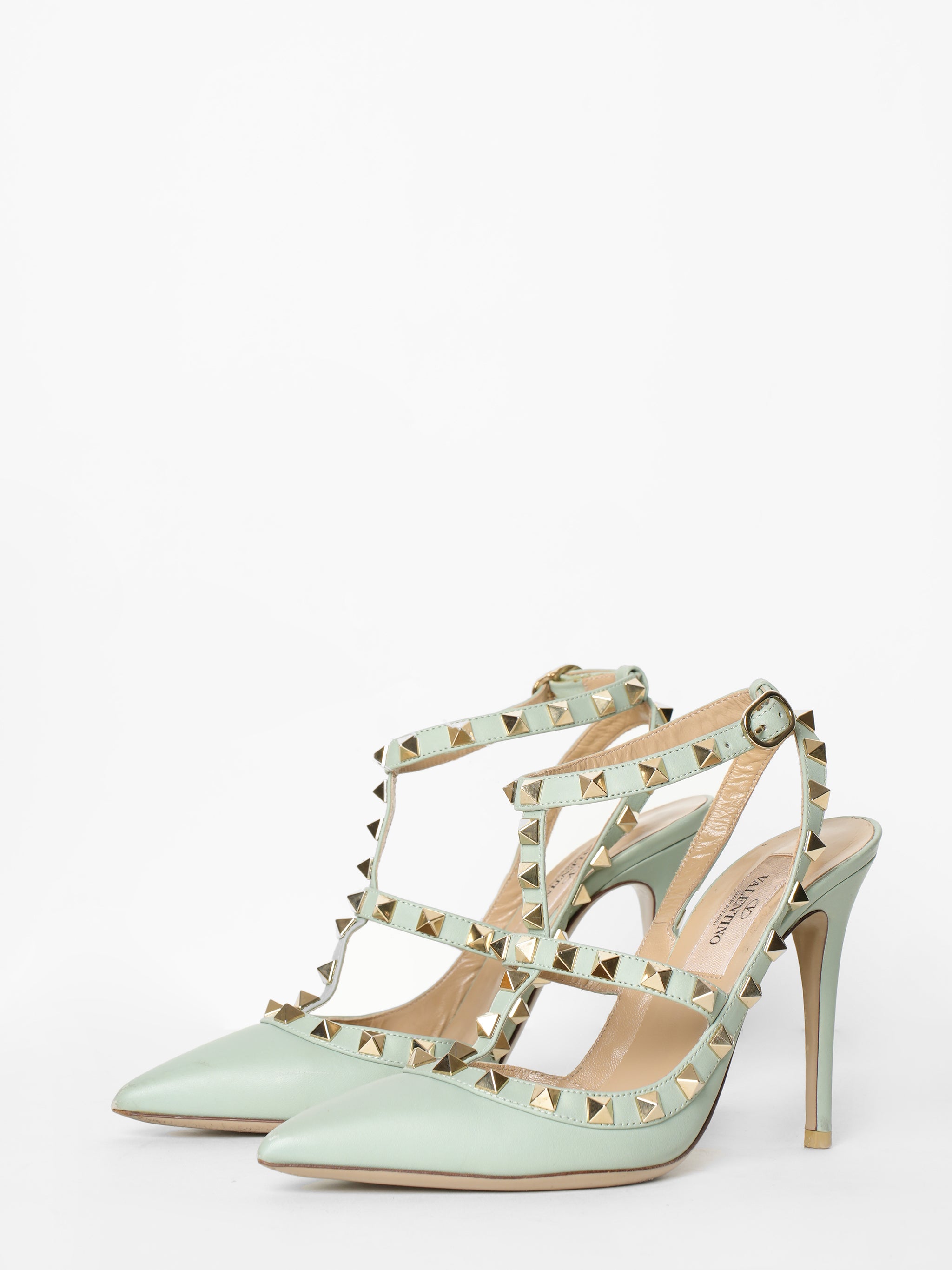 Valentino Nappa Rockstud Ankle Strap Pumps Muted Mint