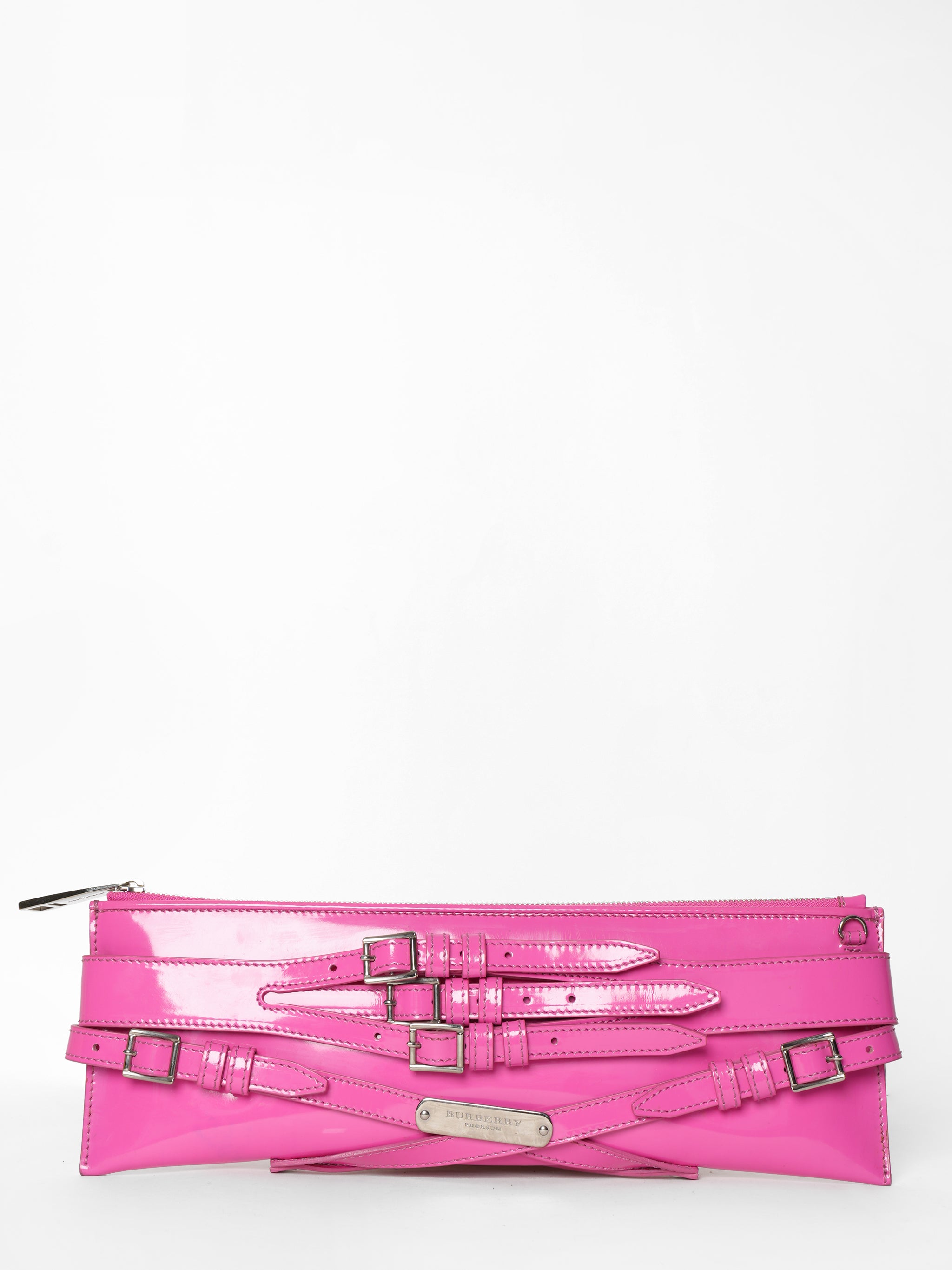 Burberry Pink Patent Leather Bridle Elongated Clutch Bag