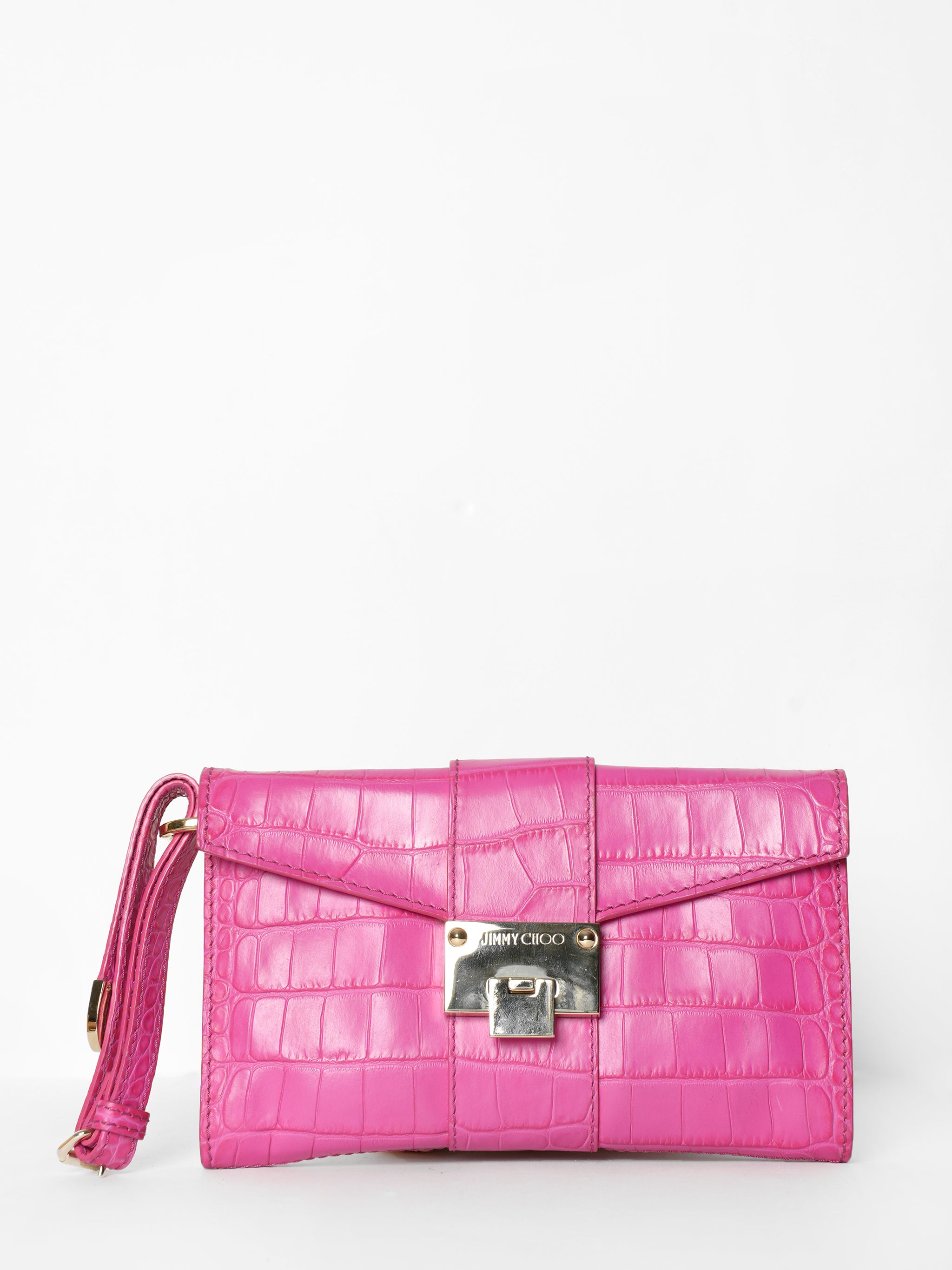 Jimmy Choo Fuschia Mock Croc Clutch