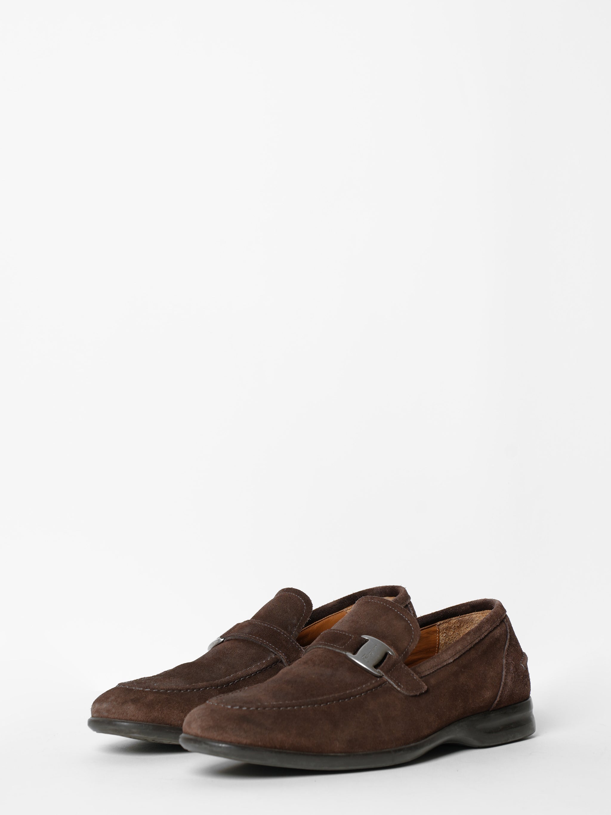 Ferragamo Brown Suede Leather Slip On Loafers