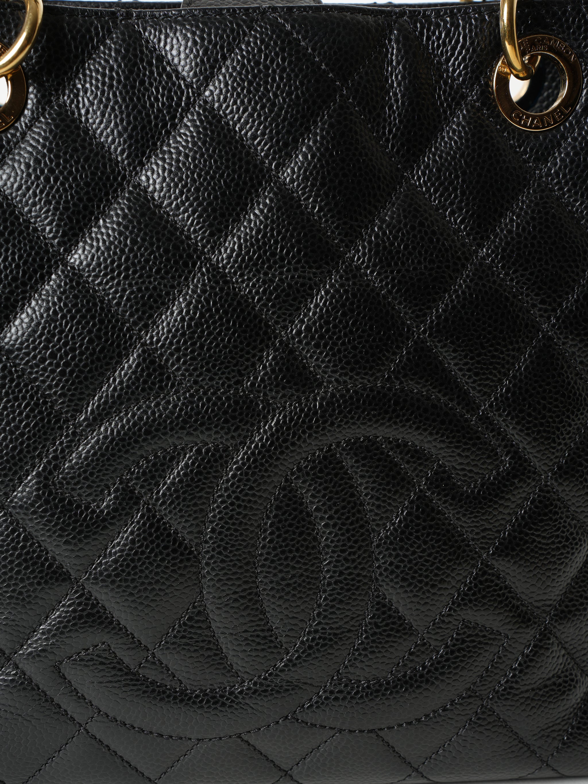 Chanel  Vintage Black Quilted Cavier PST Petite Shopping Tote