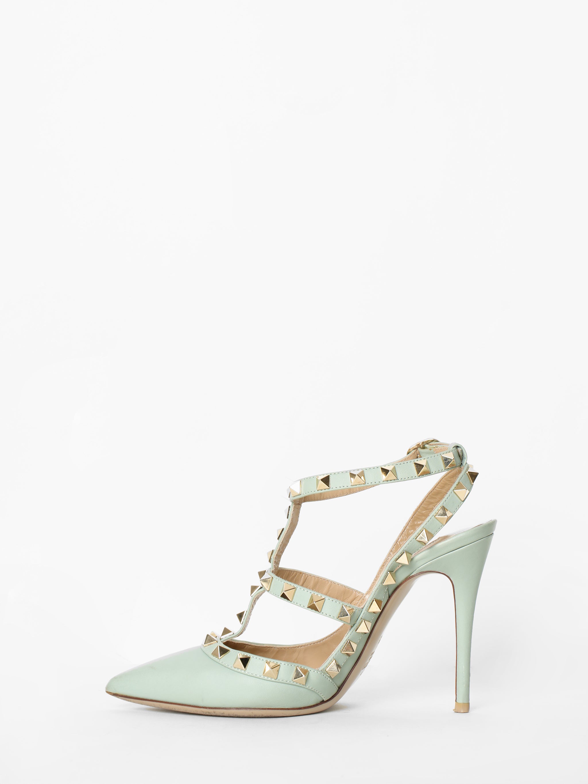 Valentino Nappa Rockstud Ankle Strap Pumps Muted Mint